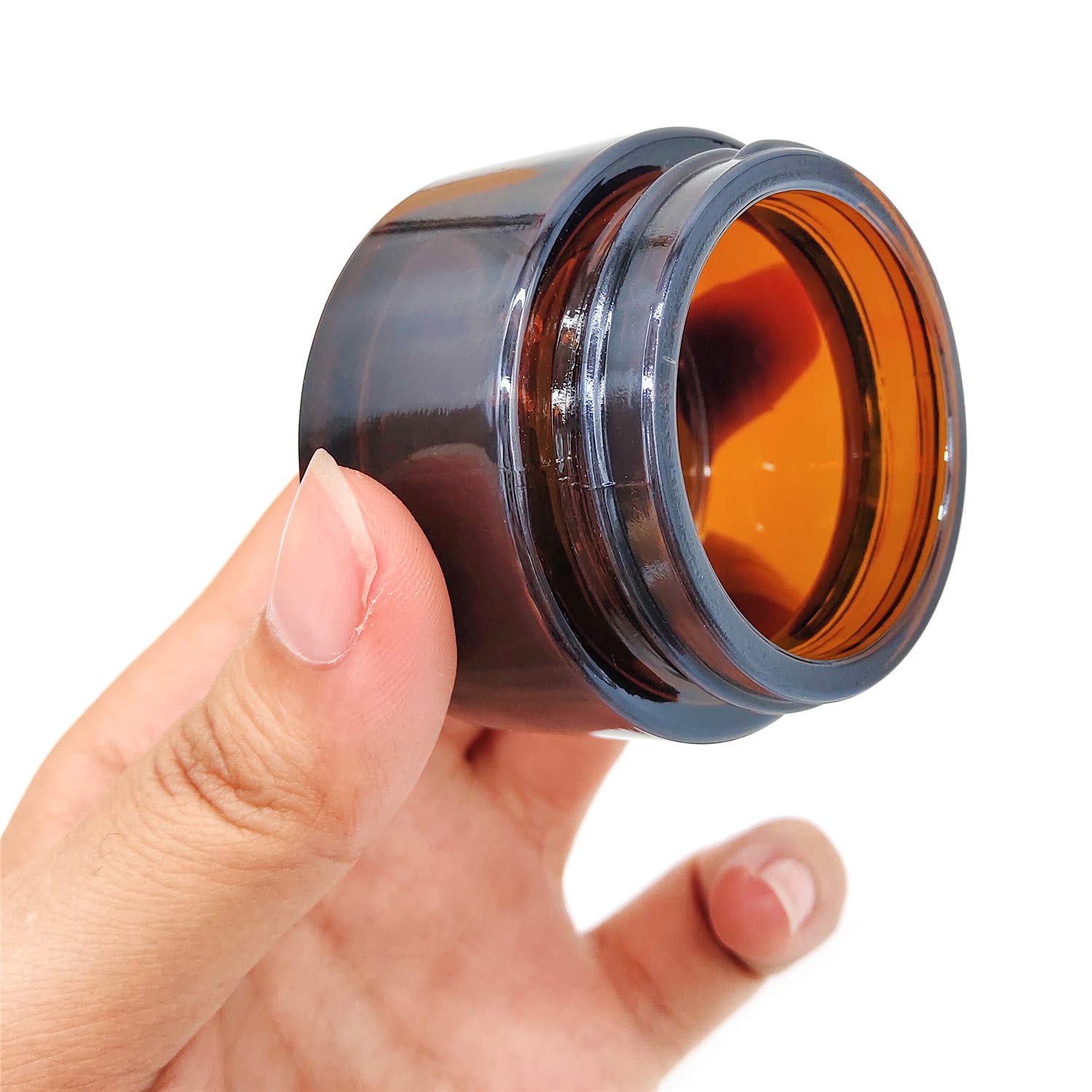 INHEMING 6-Pack 30ml Amber Glass Cosmetic Jars with Airtight Lids - Refillable Travel-Sized Containers for Homemade Creams, Lotions & Ointments | Perfect for Skincare Storage, DIY Beauty Products & Sample Organization