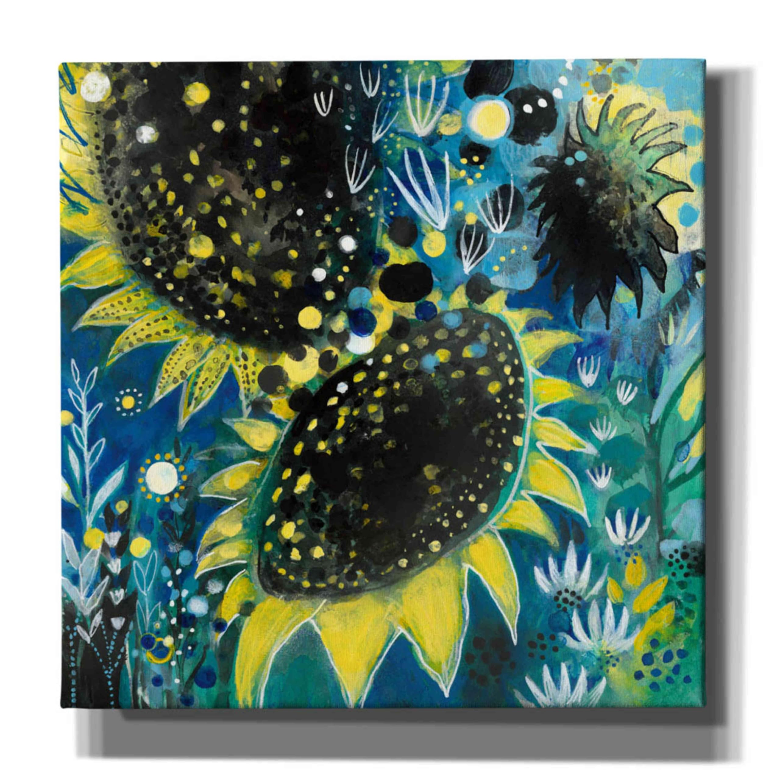 Epic Graffiti 'Sunflower Kisses' by Corina Capri - 26x26 Inch Giclee Canvas Wall Art Print - Modern Home Decor for Living Room, Bedroom & Office