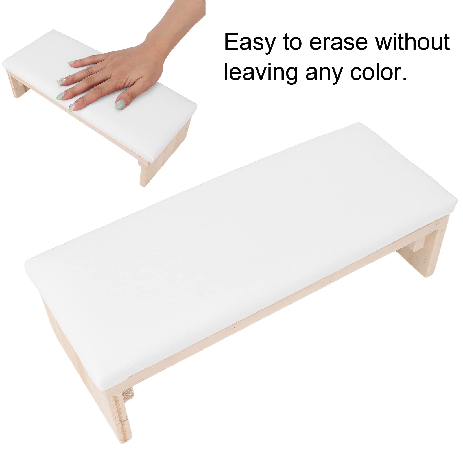 Professional Nail Arm Rest Cushion - Soft PU Leather Hand Pillow with Solid Wood Base for Nail Art Salon & Home DIY | Comfortable Support for Manicures, Pedicures & Nail Technician Work (White)