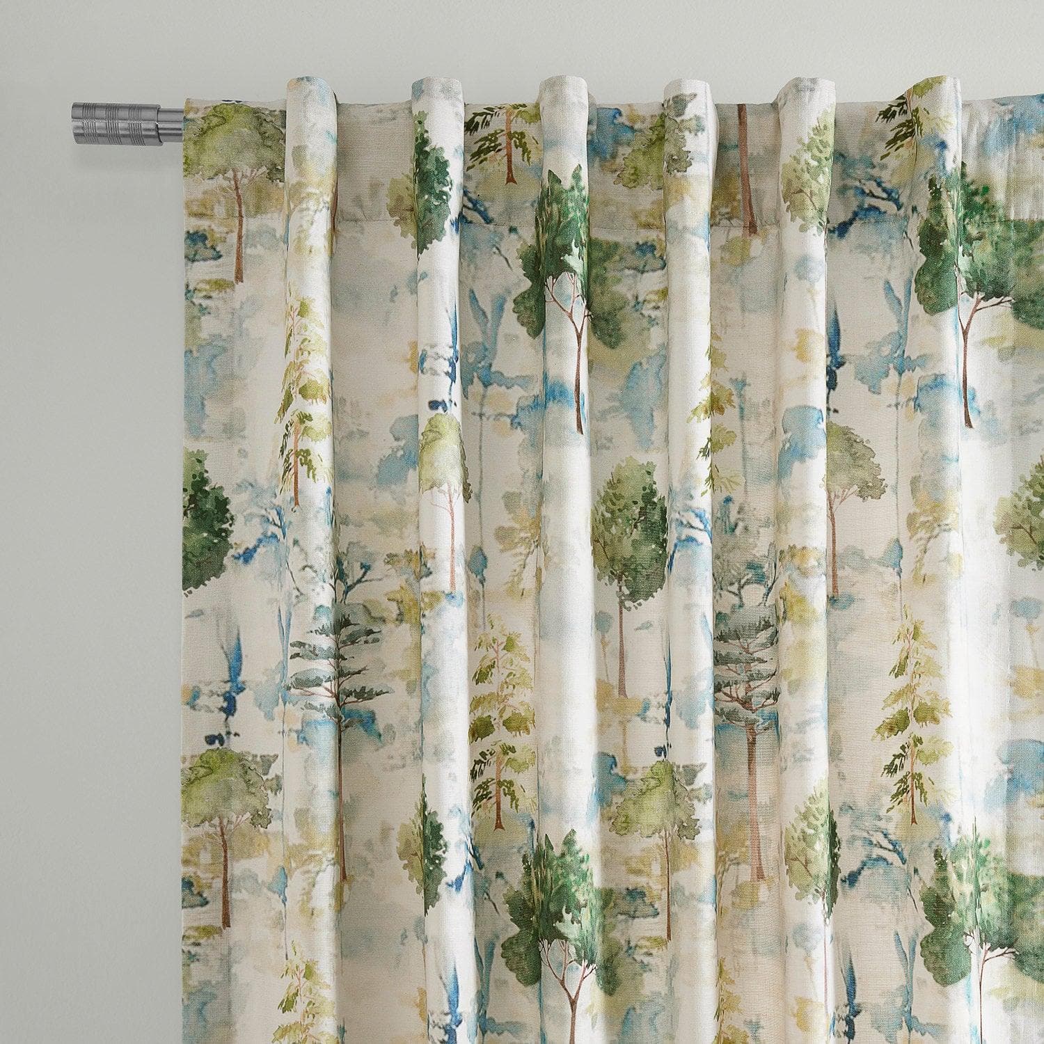 Grove Teal Blue Floral Textured Printed Cotton Curtains for Living Room & Bedroom - Light Filtering Window Drapes with Elegant Botanical Design