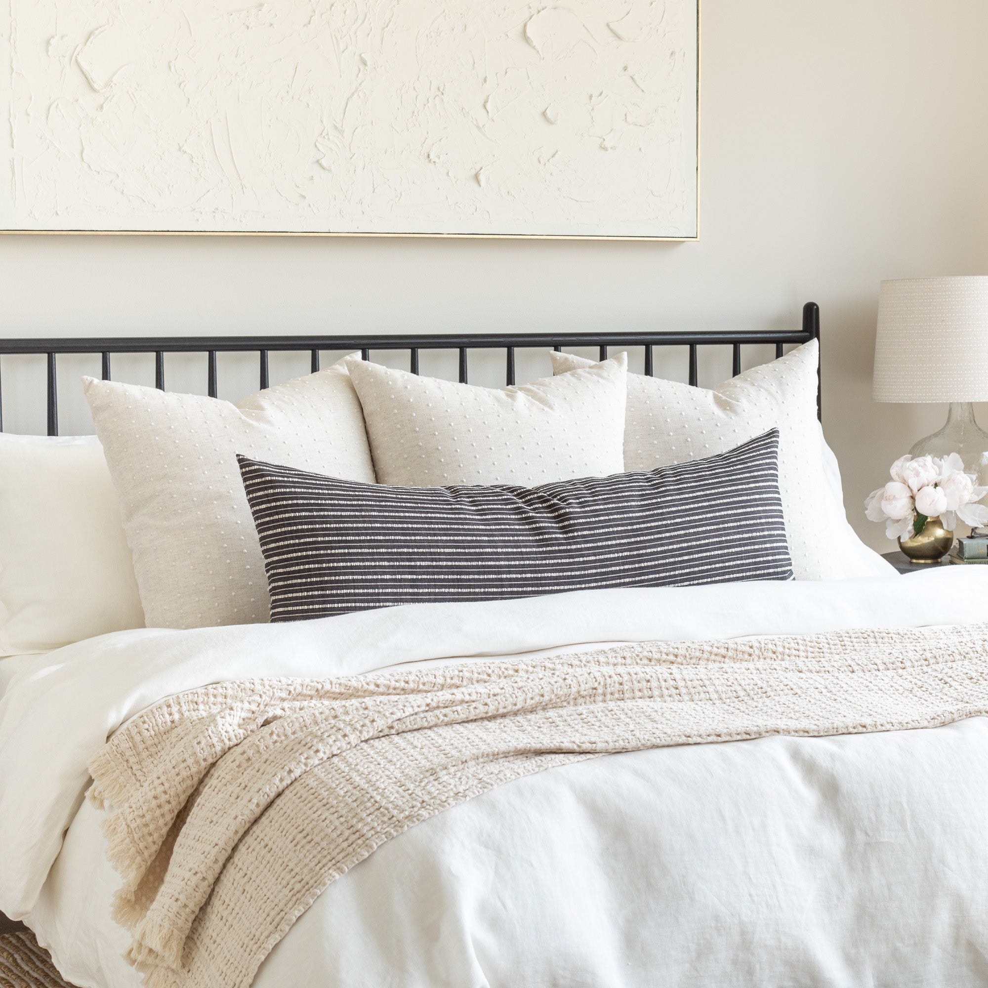Constance Swiss Dot 24x24 Decorative Pillow Cover in Vanilla - Perfect for Living Room Sofa, Bedroom Decor & Home Accents