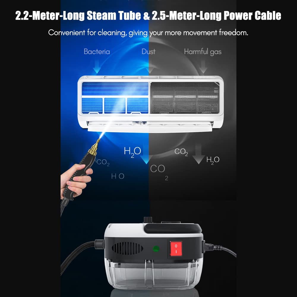 2500W Portable Handheld Steam Cleaner - High Temperature Pressurized Steam Cleaning Machine with 5 Brush Attachments for Kitchen, Bathroom, Car, Furniture & Floor Cleaning | Perfect for Deep Cleaning Grout, Upholstery, Tiles & Hard Surfaces (Orange)