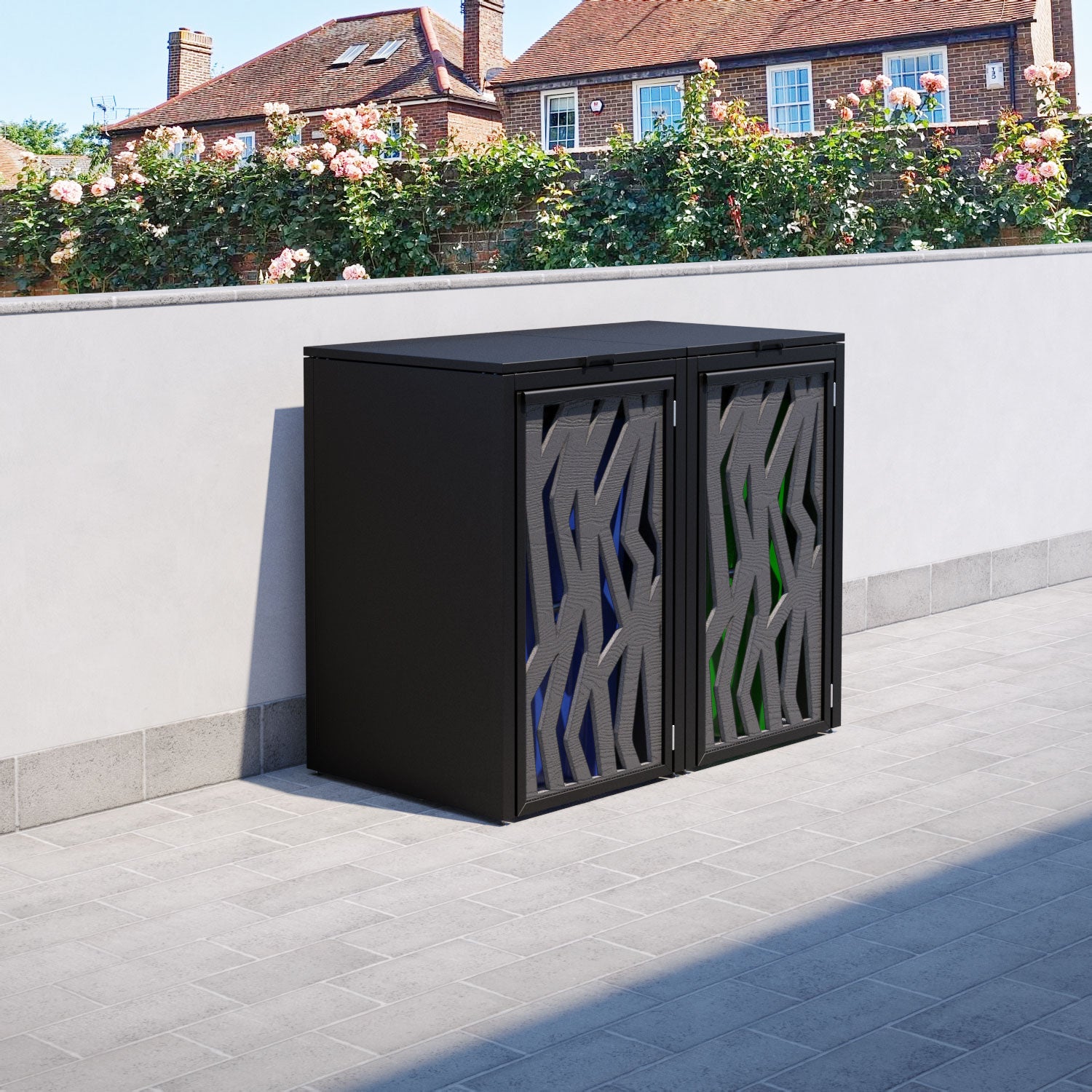 Black 2 Bin Storage Cabinet with Zenith Door Screen - Perfect for Kitchen, Bathroom, or Garage Organization