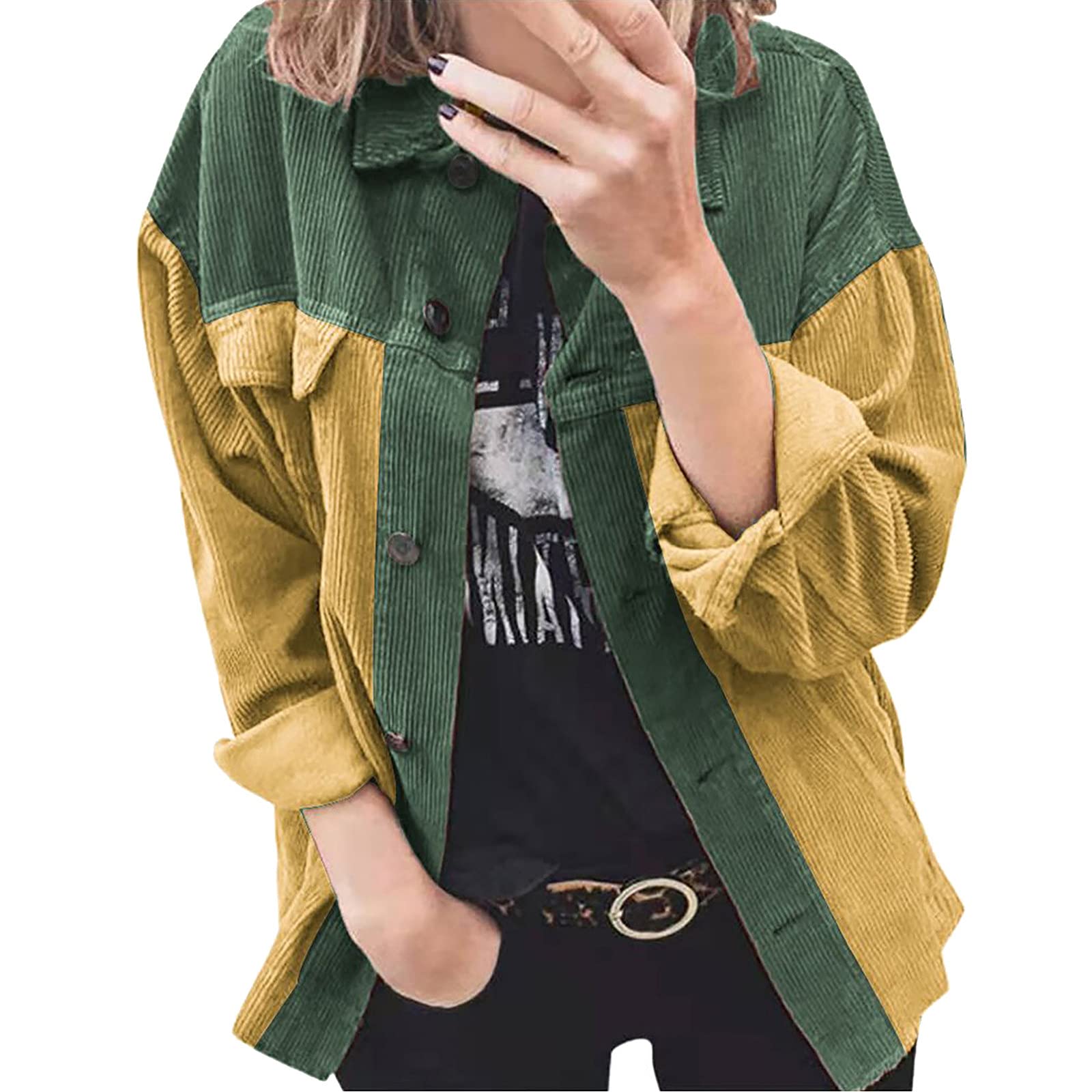 Women's Oversized Corduroy Button Down Shirt - Long Sleeve Casual Blouse with Pockets | Loose Fit Comfortable Top for Fall Layering, Workwear & Everyday Fashion