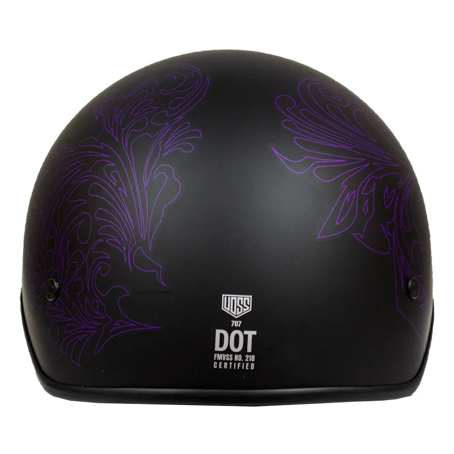 VOSS 707FRP Purple Paisley DOT Approved Half Helmet with Sun Visor - Lightweight Motorcycle Helmet for Cruiser, Scooter & Bike Riders - Perfect for Urban Commuting & Short Rides