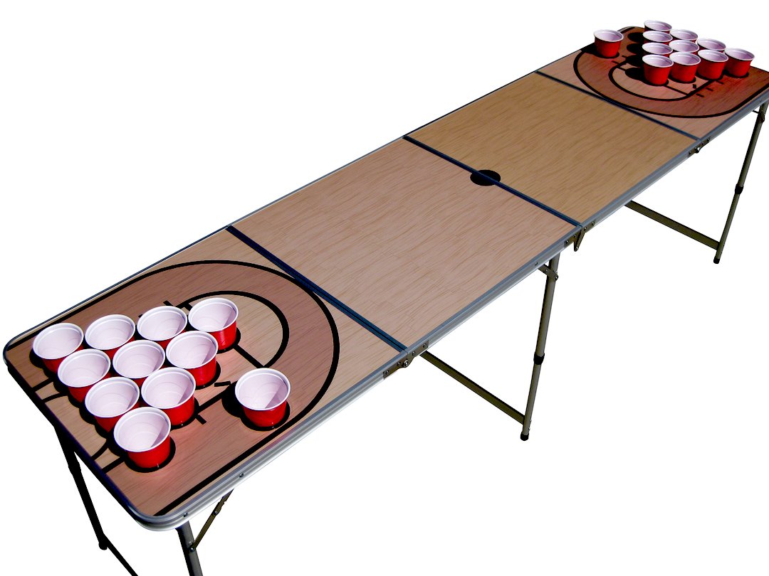 Premium NBA Basketball Court Design Beer Pong Table with Pre-Drilled Cup Holes - Perfect for Parties, Tailgates & Game Day Celebrations