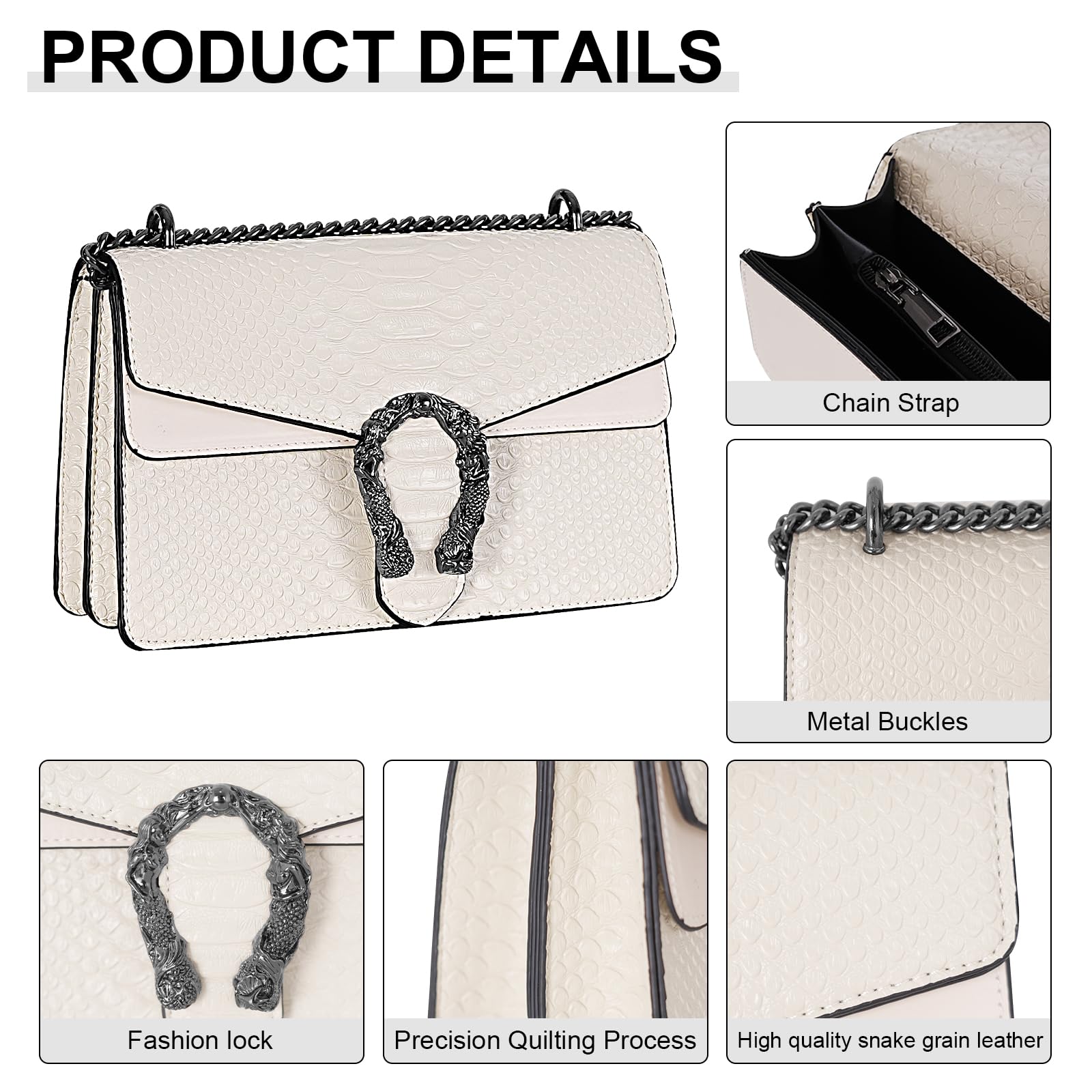 Aiqudou Women's Crossbody Bag & Satchel Purse - Fashionable Snake Print Chain Shoulder Bag, Luxury PU Leather Handbag for Daily Use, Work, Travel & Evening Out