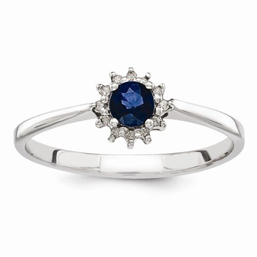 925 Sterling Silver Round Simulated Sapphire & Diamond Fashion Ring | 0.05cttw | 2mm | Elegant Jewelry for Women | Perfect for Engagement, Anniversary & Everyday Wear