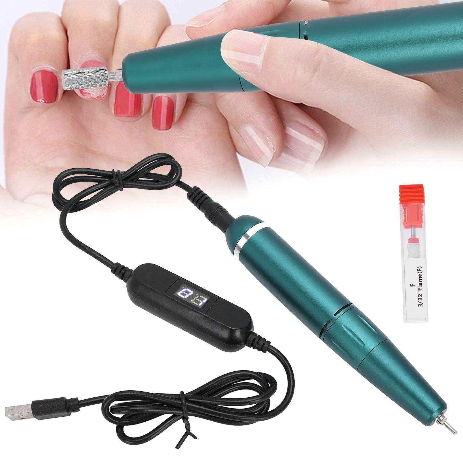 Electric Nail Drill Polisher - USB Portable Manicure Pen for Quick Nail Polish Removal, Professional Nail Shaping & Polishing Tool (Olive Green) - Perfect for Home Nail Care & Salon Professional Use