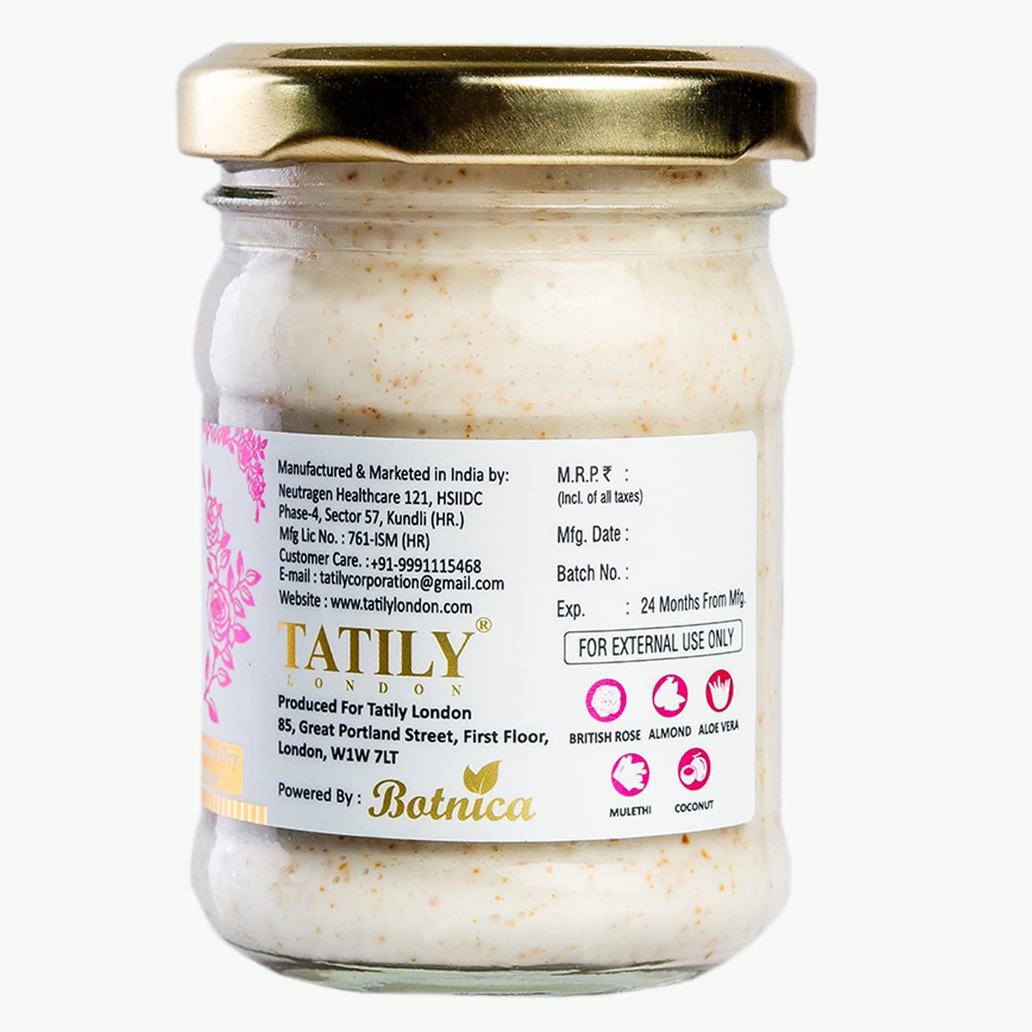 Tatily London British Rose Face & Body Butter for Very Dry Skin - Nourishing Shea Butter Moisturizer with Sunflower Seed Oil & Glycerin - Helps Reduce Stretch Marks - Suitable for Women & Men - 100g - Perfect for Daily Hydration & Skin Repair