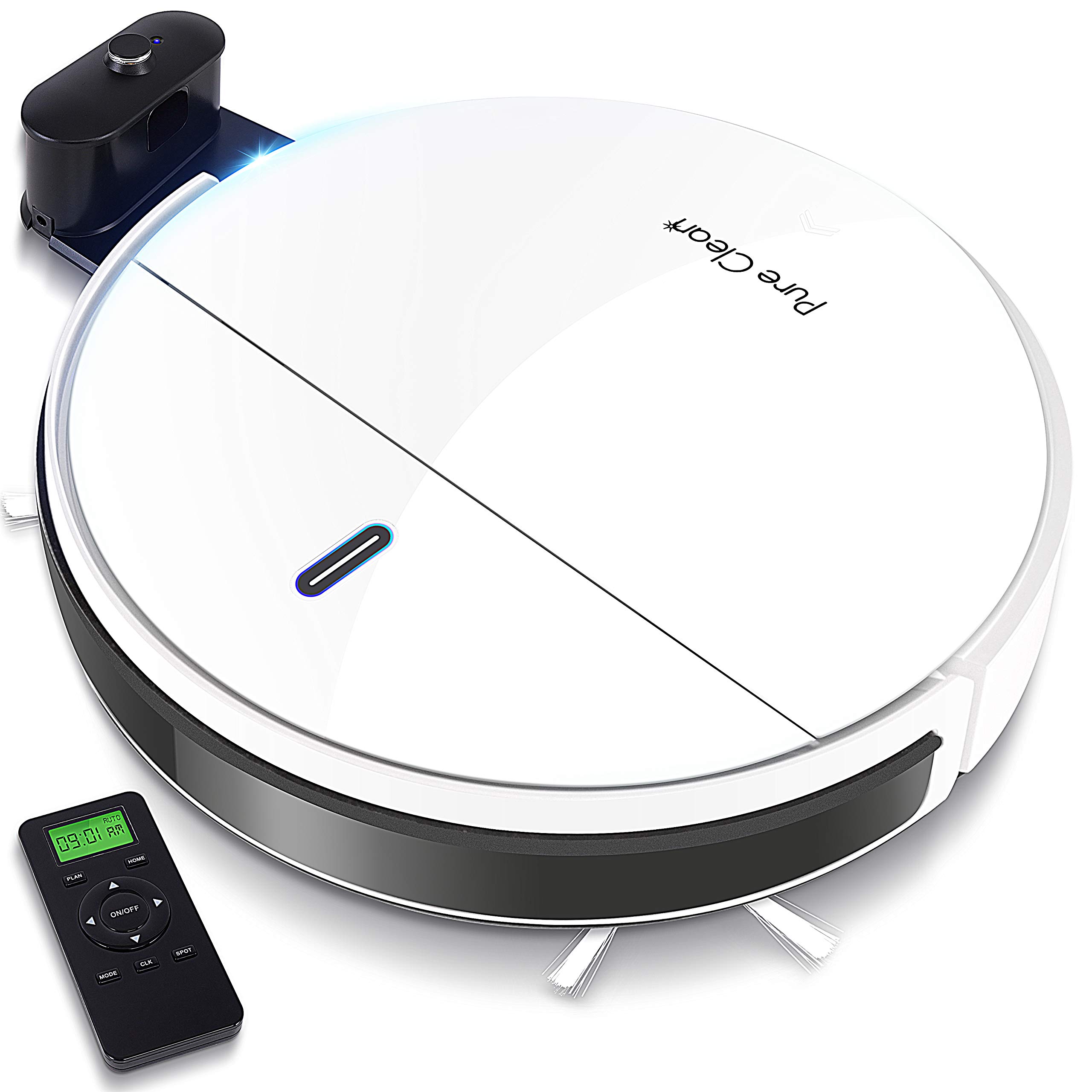 PURE CLEAN Smart Automatic Robot Vacuum Cleaner with Self-Charging Dock - Powerful Robotic Vacuum for Carpets, Hardwood Floors & Tile - Anti-Drop Sensors, Auto Activation - Ideal for Pet Hair, Daily Home Cleaning (PUCRC95PLUS.9)