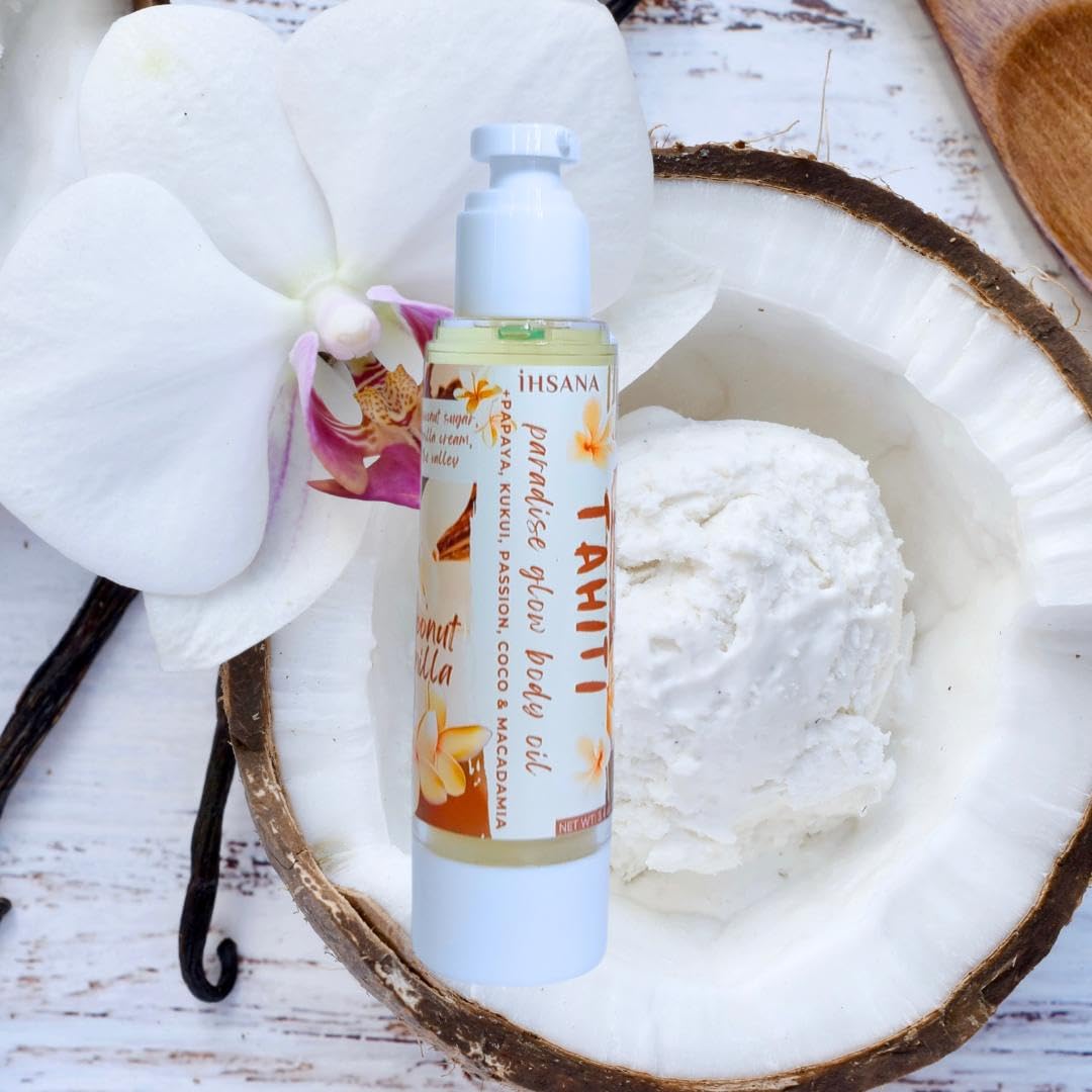 Organic Vanilla Coconut Body Oil for Dry Skin - Hydrating & Nourishing Moisturizer for Massage, After Shower & Daily Skincare