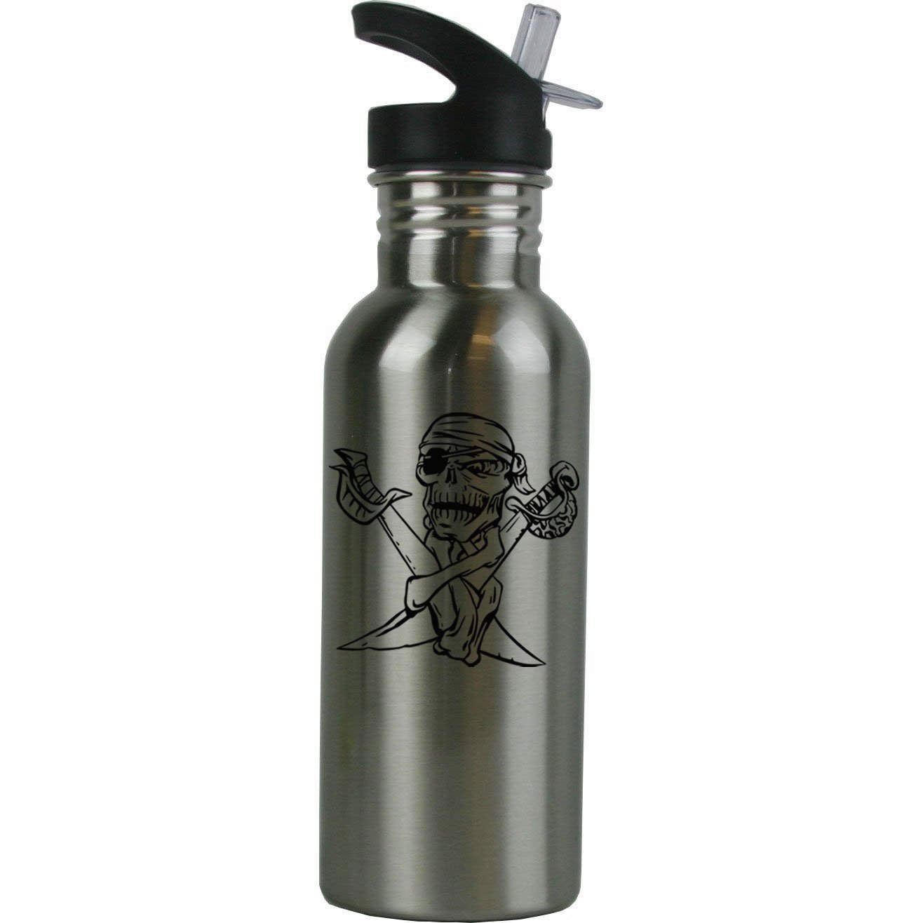 Custom Pirate & Crossbones Stainless Steel Water Bottle with Straw - 20oz Personalized Sport Bottle for Gym, Hiking & Outdoor Adventures