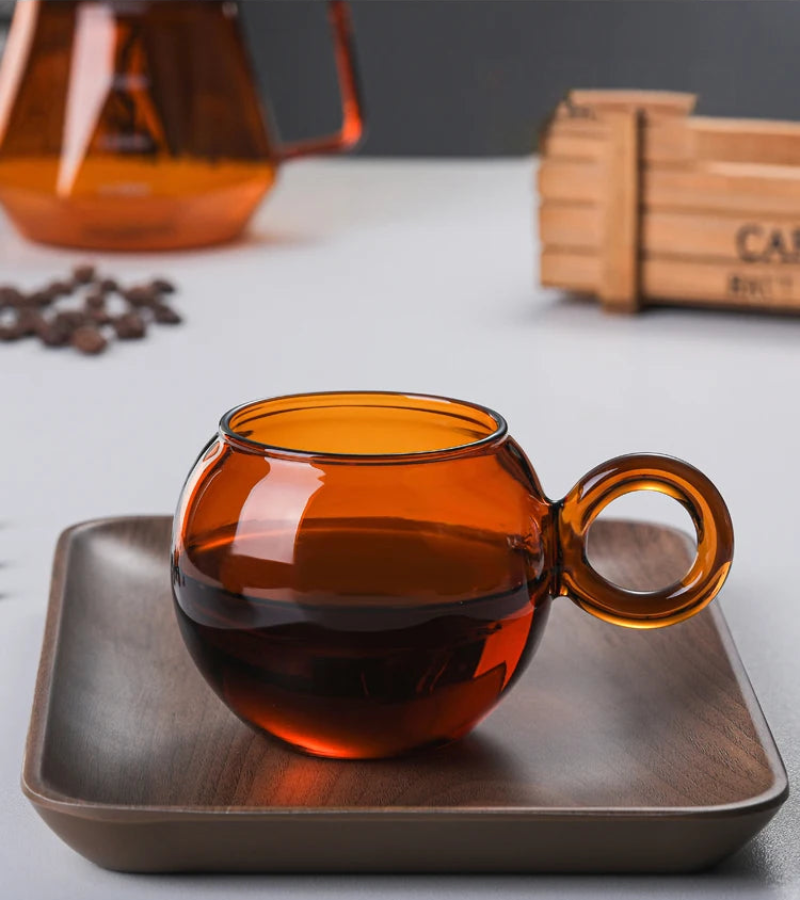 Orbit Ring Glass Mug - 16oz Clear Glass Coffee Cup with Handle, Perfect for Hot & Cold Drinks - Ideal for Home, Office, and Cafe Use