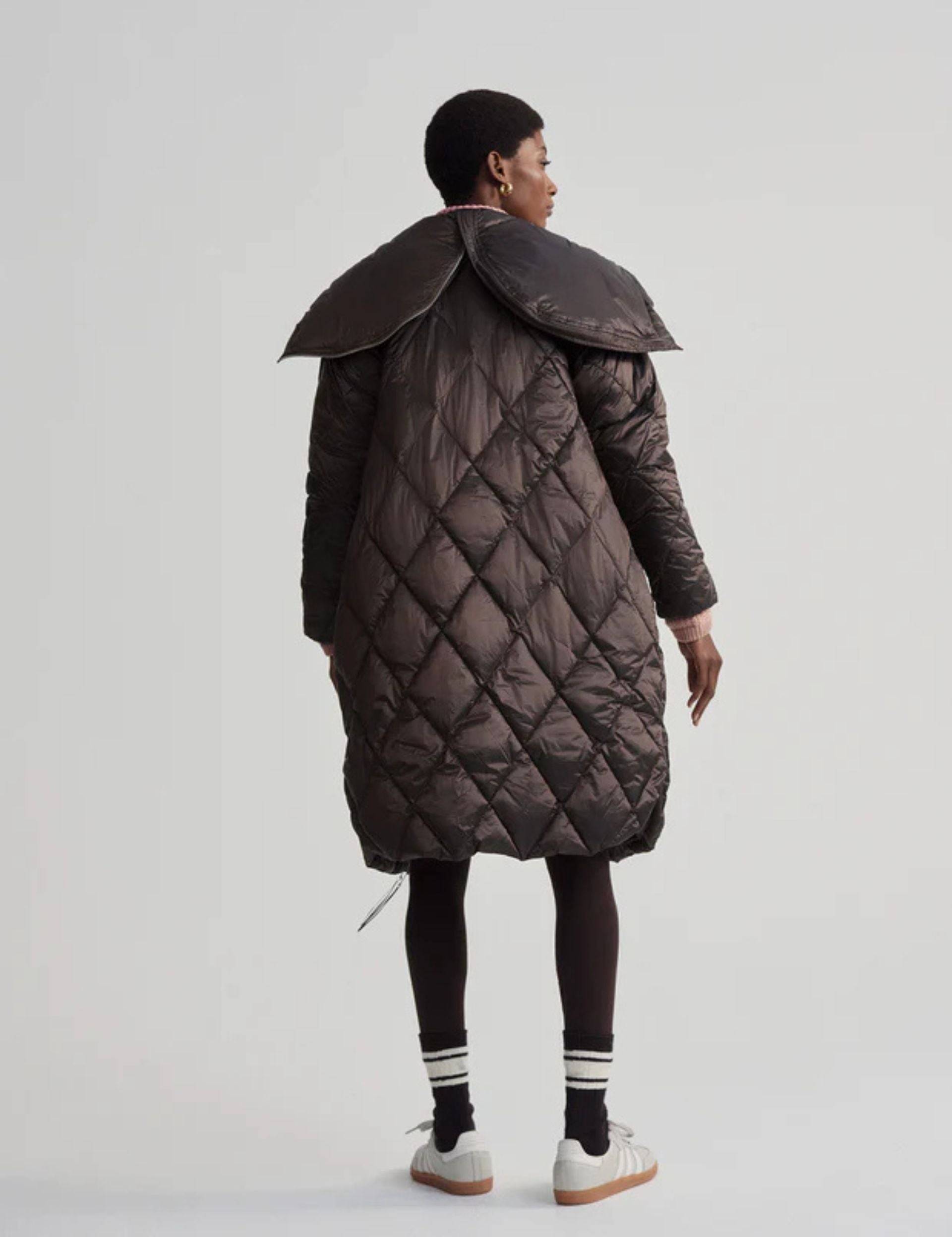 Frisco Long Quilted Jacket for Women - Stylish Coffee Quartz Metallic Coat | Perfect for Fall & Winter Outdoor Activities
