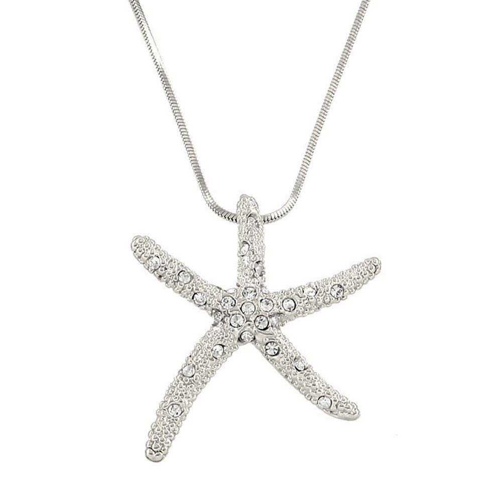 CFG Starfish Charm Pendant Necklace - 17 Inch Sterling Silver Snake Chain for Women | Perfect for Beach Vacations, Summer Outfits & Gift Giving