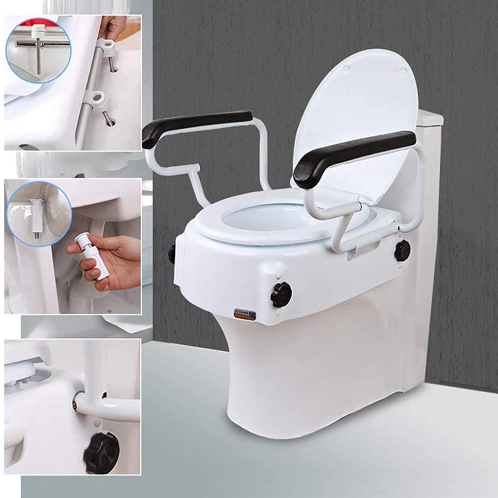 HDGRNCC Adjustable Raised Toilet Seat with Lid - 3 Height Settings (6, 10, 14cm) - Elderly & Disability Bathroom Safety Aid - Ideal for Seniors, Post-Surgery Recovery & Accessible Home Care