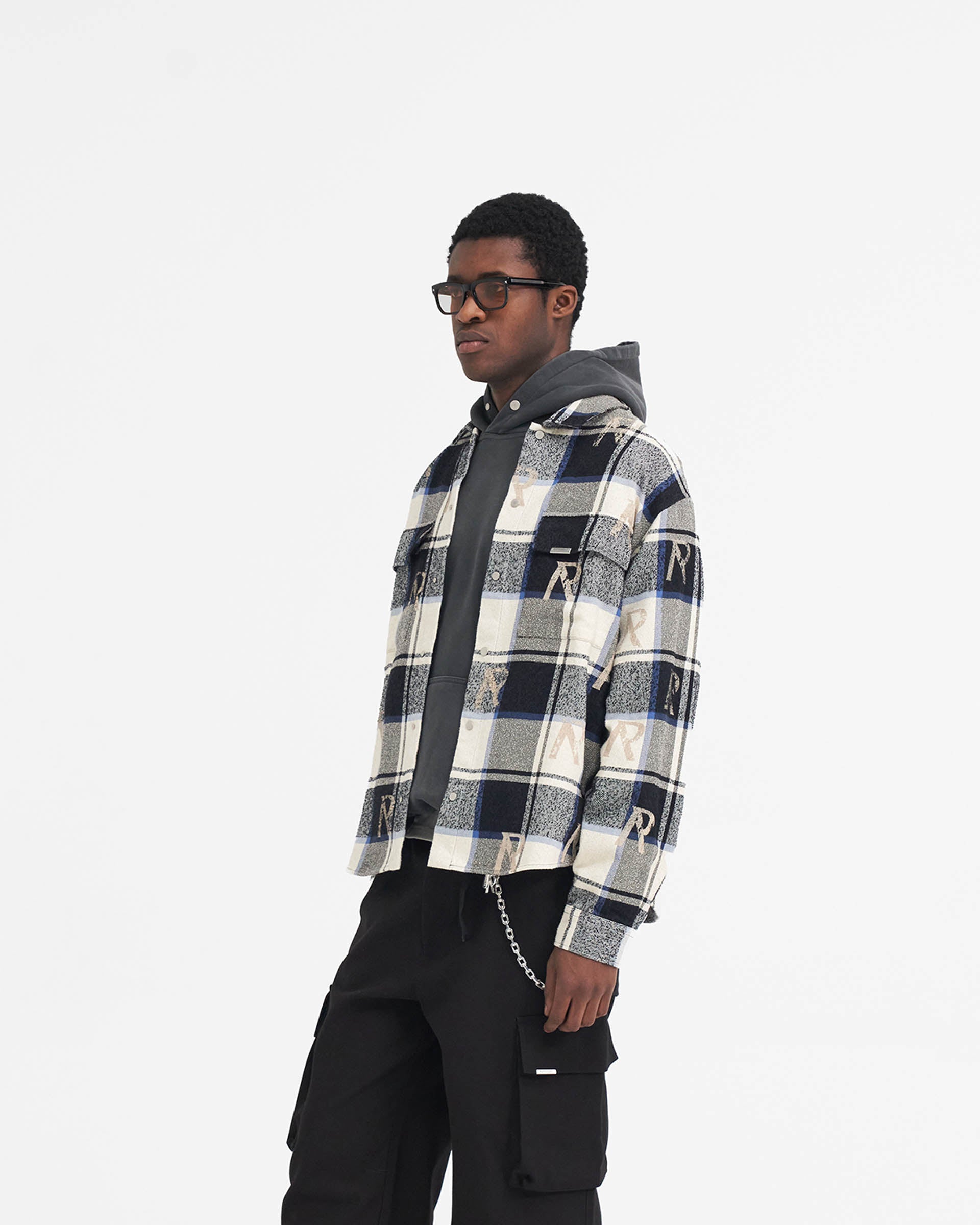 All Over Initial Flannel Shirt - Blue Check Plaid Button-Up for Men & Women | Cozy Casual Wear for Fall & Winter | Perfect for Outdoor Activities, Layering, and Everyday Fashion