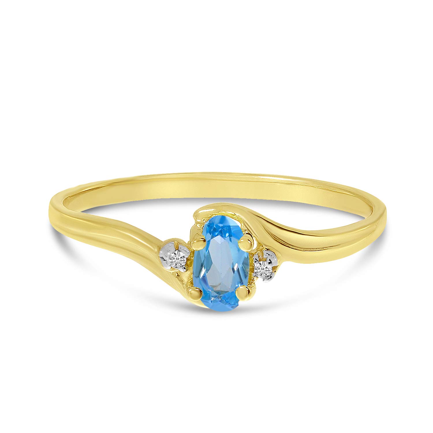 10K Yellow Gold Blue Topaz and Diamond Ring for Women - Elegant Jewelry Gift for Anniversary, Engagement, or Special Occasions