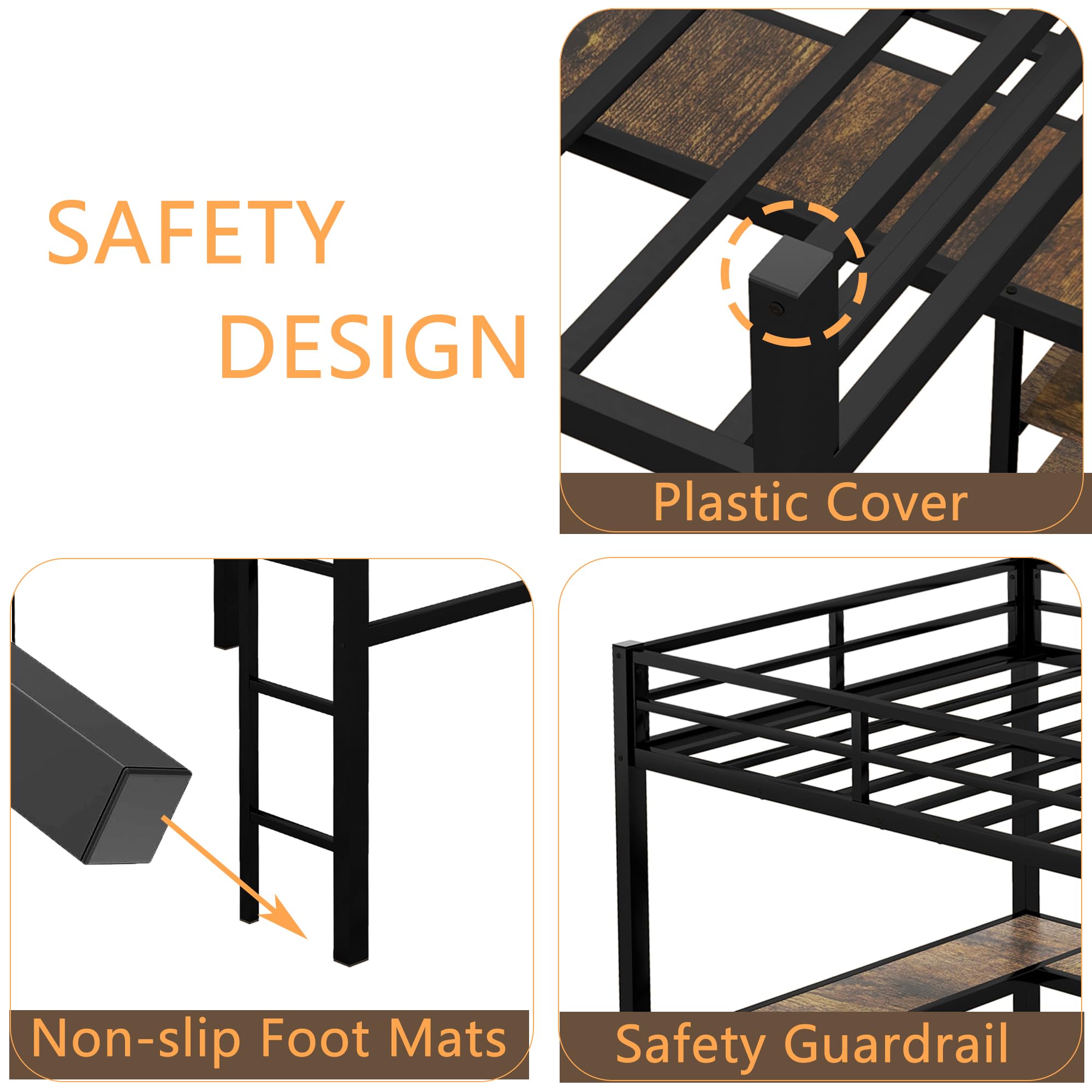 Full Size Loft Bed with L-Shaped Desk & Storage Shelves - Heavy Duty Metal Bunk Bed for Kids & Teens - Space Saving Study & Sleep Solution for Small Bedrooms - Black Full Size Loft Bed with Ladder