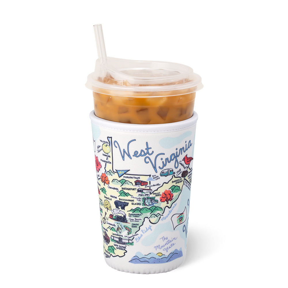 West Virginia Medium Iced Cup Coolie - Insulated Beverage Sleeve for Coffee, Tea & Cold Drinks - Perfect for Road Trips, Picnics & Outdoor Adventures