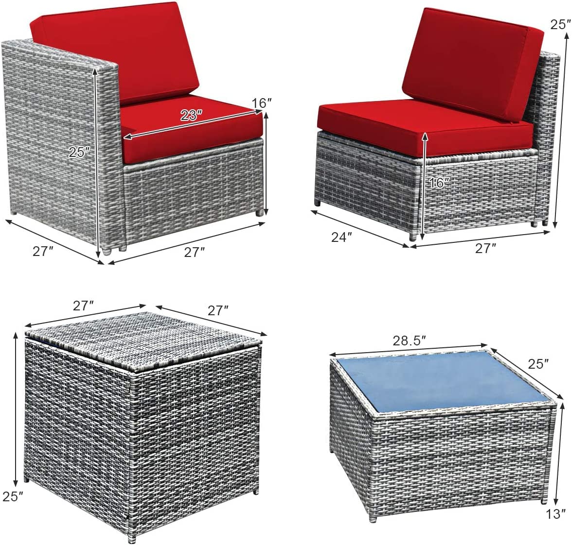 HAPPYGRILL 8-Piece Outdoor Patio Furniture Set - PE Rattan Wicker Sectional Sofa with Coffee Table, Cushions & Storage Box - Perfect for Garden, Backyard, Poolside & Outdoor Conversations