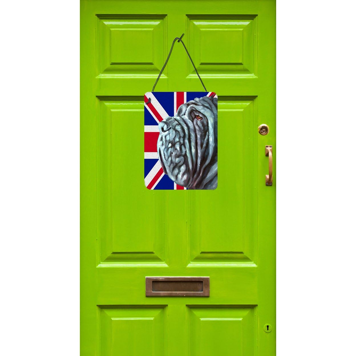Neapolitan Mastiff with British Flag Metal Wall Art - English Union Jack Dog Sign for Kitchen, Bar, Bathroom & Front Door Decor | Durable Aluminum Hanging Plaque for Home & Office