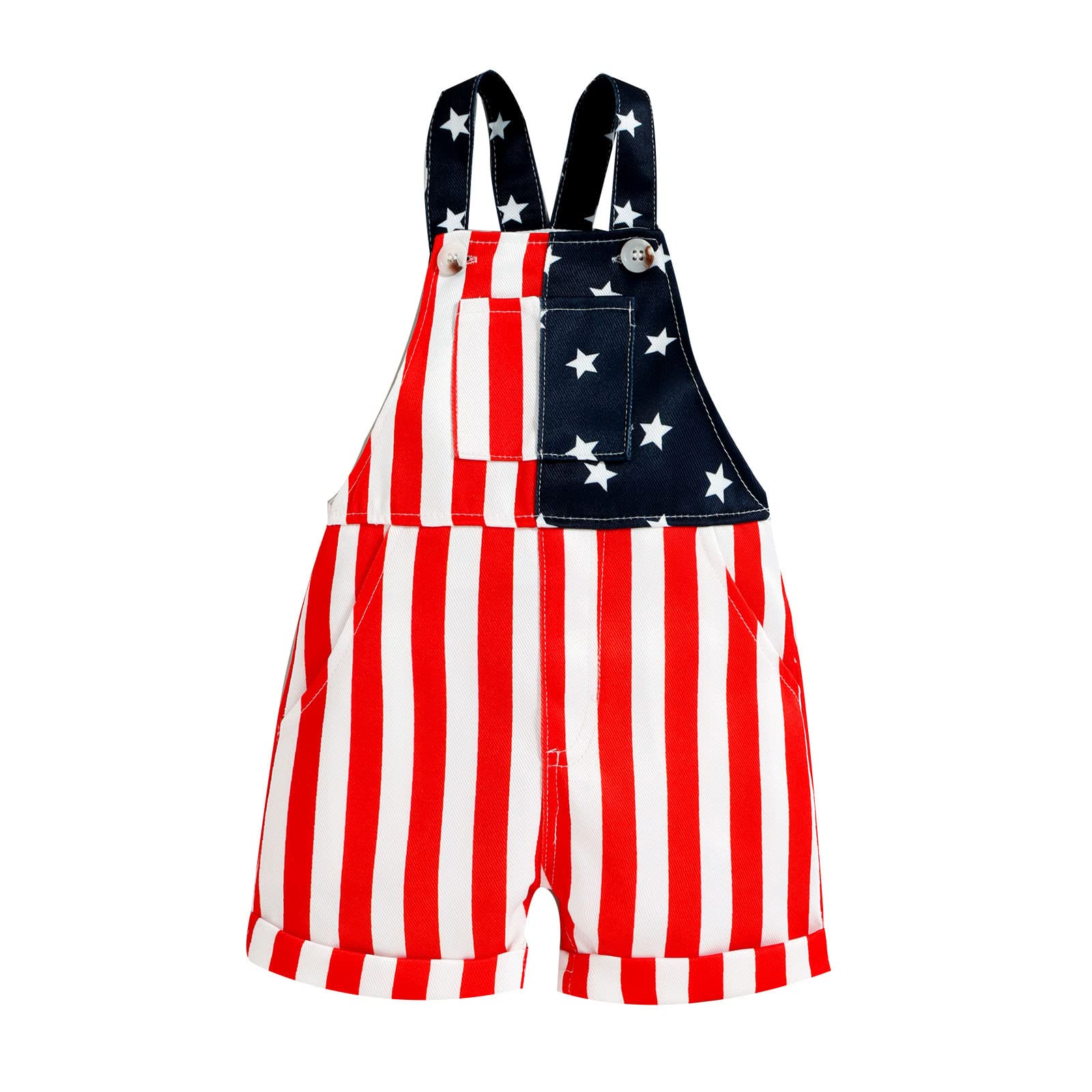 Boys & Girls Patriotic Stars & Stripes Overalls Shorts with Pockets - 4th of July Romper Outfits for Toddlers | Perfect for Independence Day Celebrations, Summer Playdates & Photo Shoots