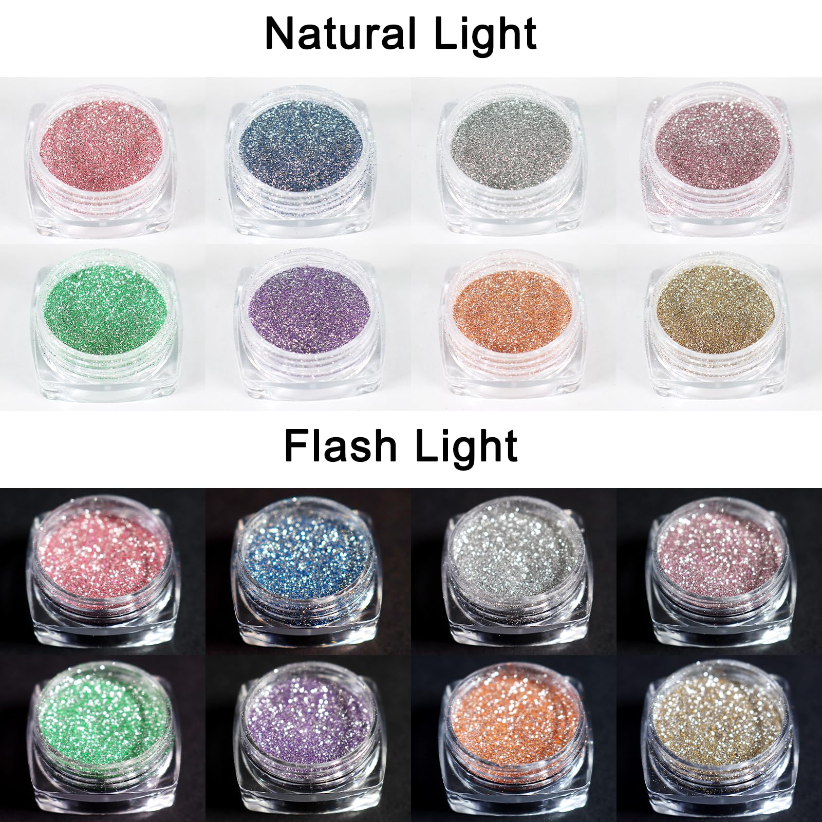 SIUSIO 8 Colors Diamond Nail Glitter Set - Reflective Glitter Dust & Shiny Sugar Nail Powder for Gel Polish Nail Art - Perfect for Disco Party, Nightclub, Wedding & DIY Nail Crafts