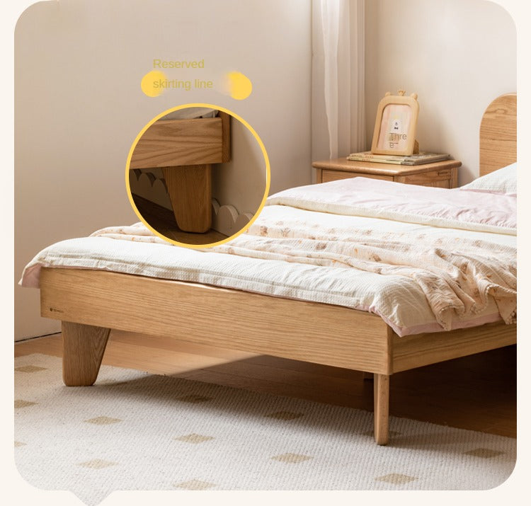 Solid Oak Wood Kids Bed - Sturdy & Safe Toddler Bed Frame for Boys & Girls - Perfect for Nursery, Bedroom, or Playroom