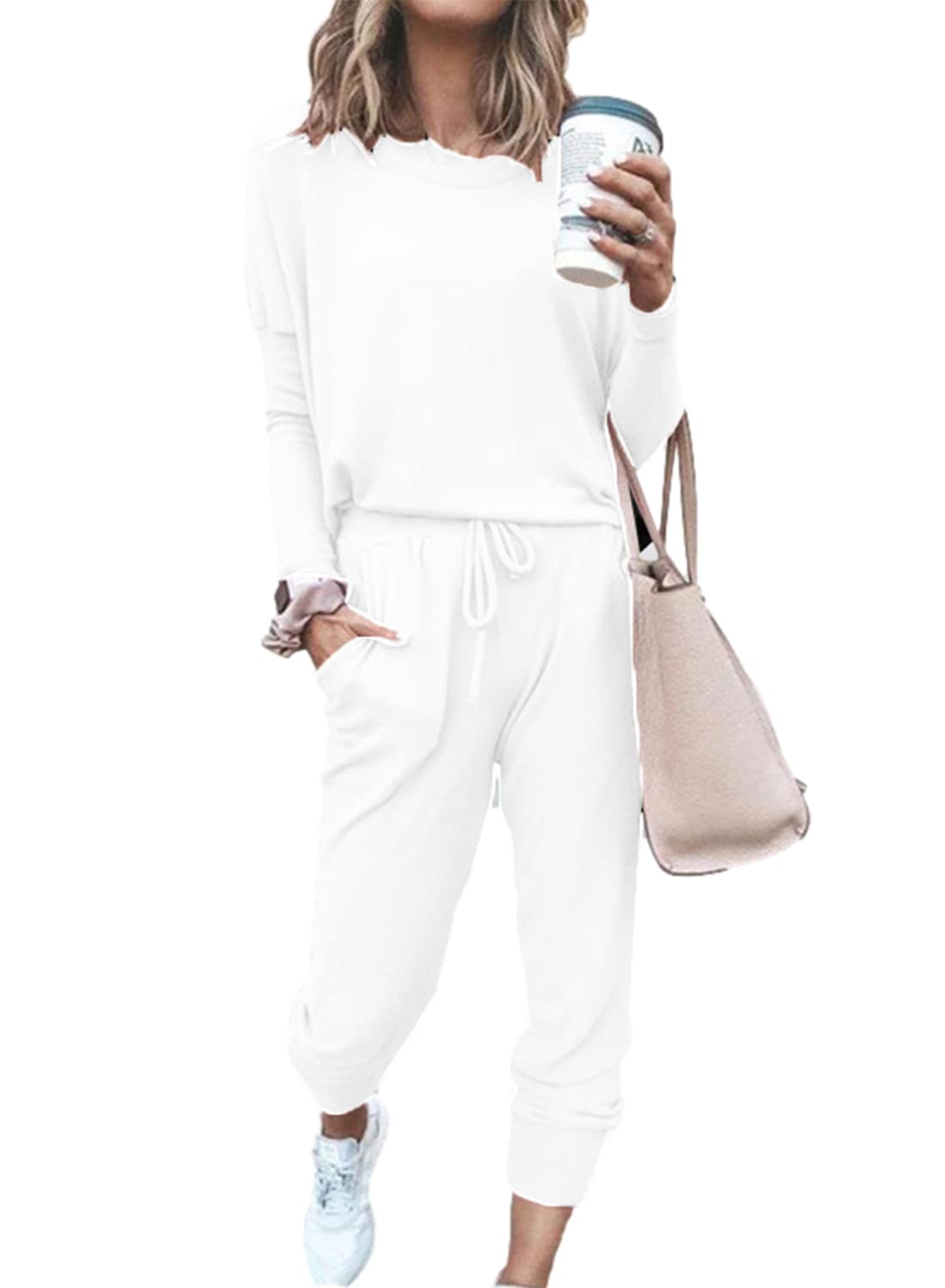 ReachMe Women's Casual 2-Piece Sweatsuit Set - Long Sleeve Drawstring Jogger Outfit with Lightweight Lounge Pants | Perfect for Yoga, Running, Travel & Home Relaxation