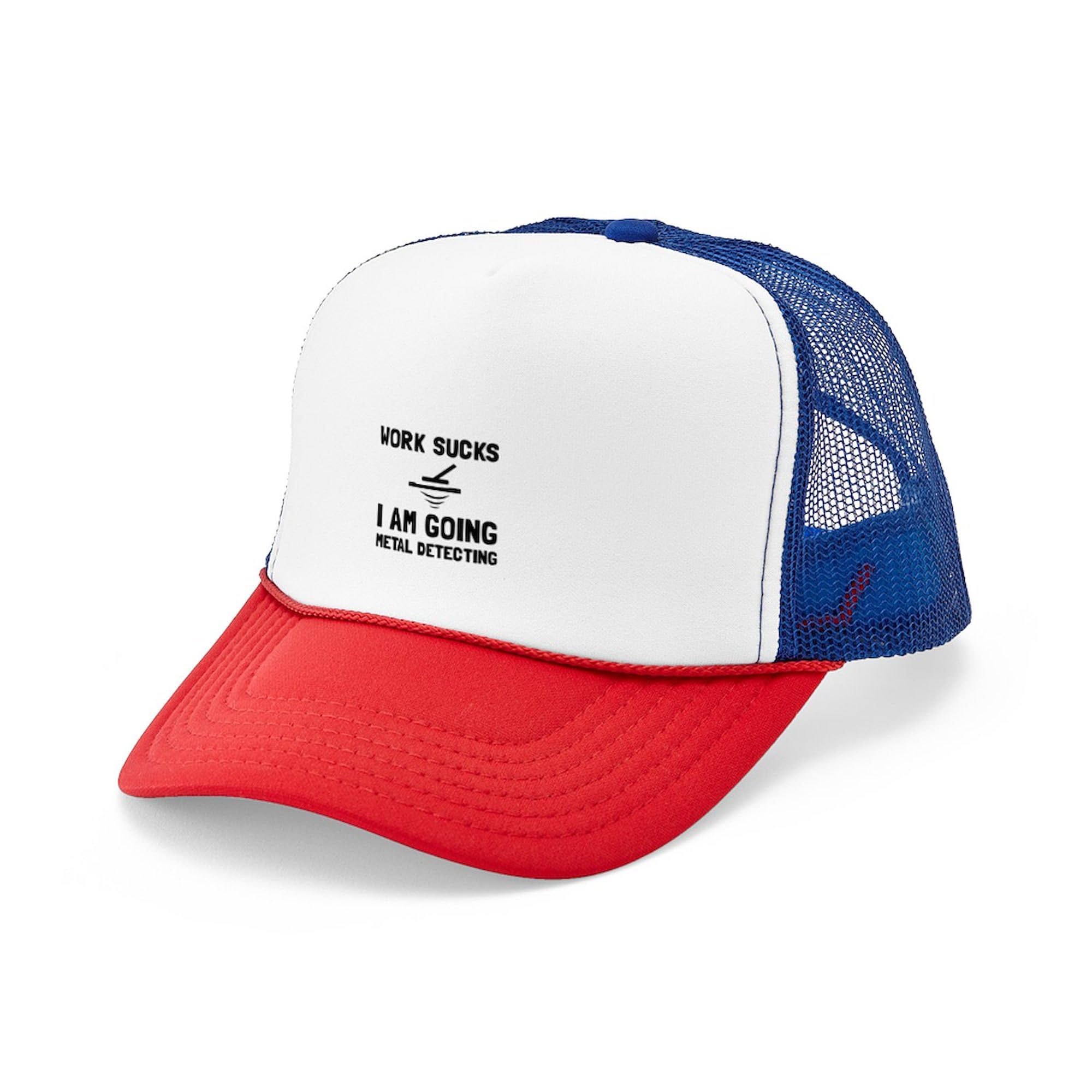 Work Sucks Metal Detecting Adjustable Snapback Trucker Hat - Funny Novelty Hat for Metal Detecting Enthusiasts & Outdoor Adventures