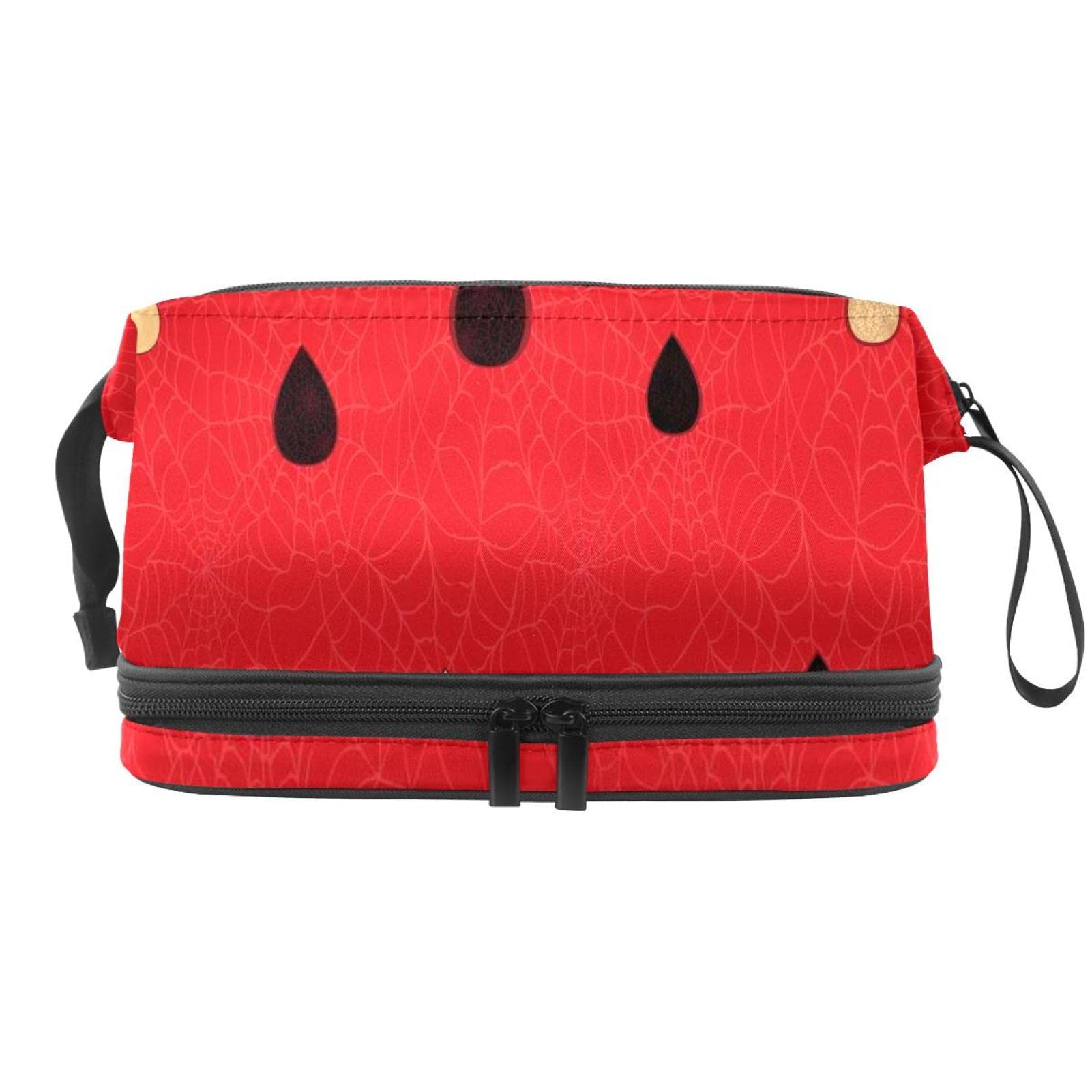 Large Travel Cosmetic Bag for Women - Watermelon Pattern Makeup Organizer, Red Fruit Design Toiletry Pouch | Perfect for Vacation, Gym, Business Trips & Daily Use