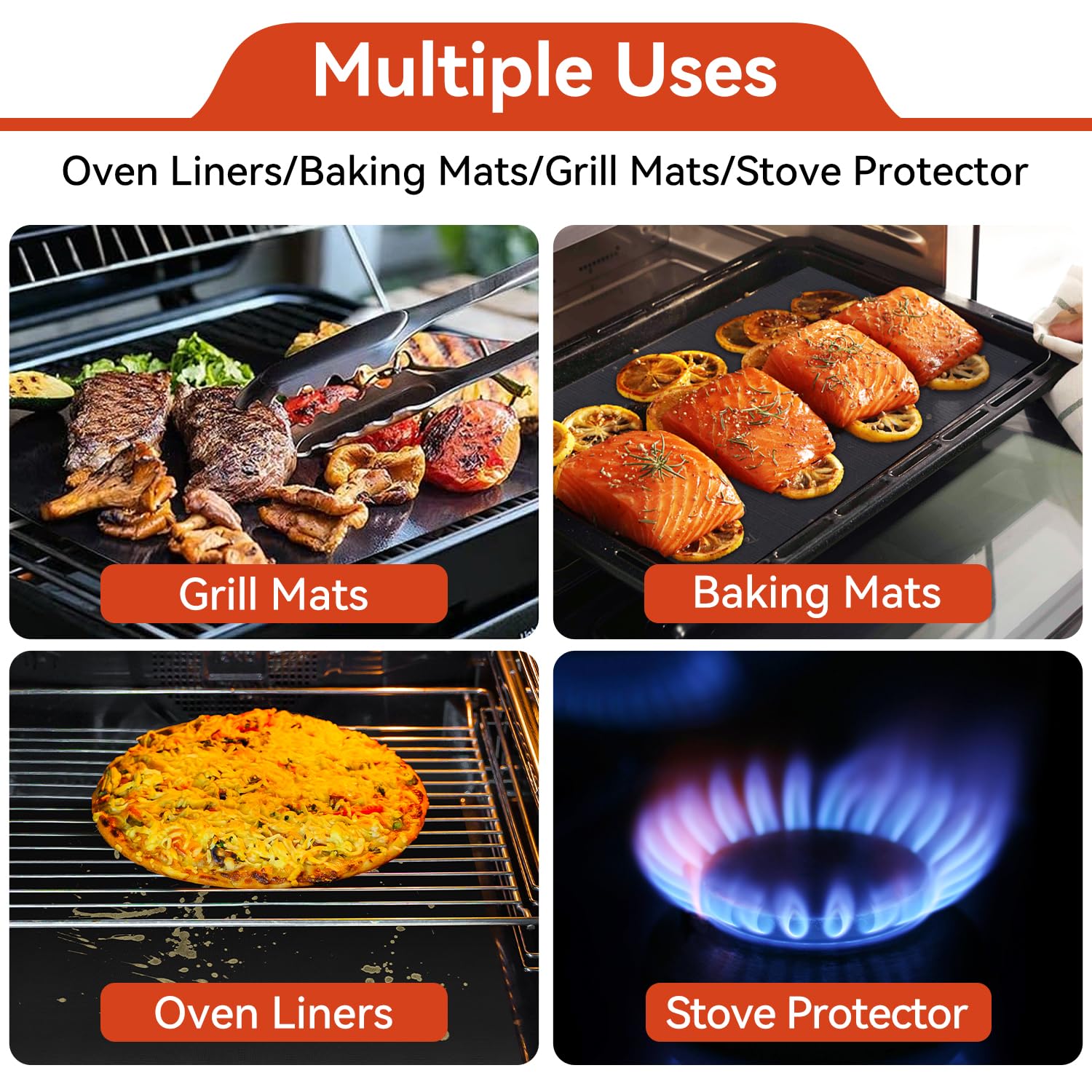 Non-Stick Oven Liners for Electric & Gas Ovens - Reusable Teflon Protector Mat (23.6