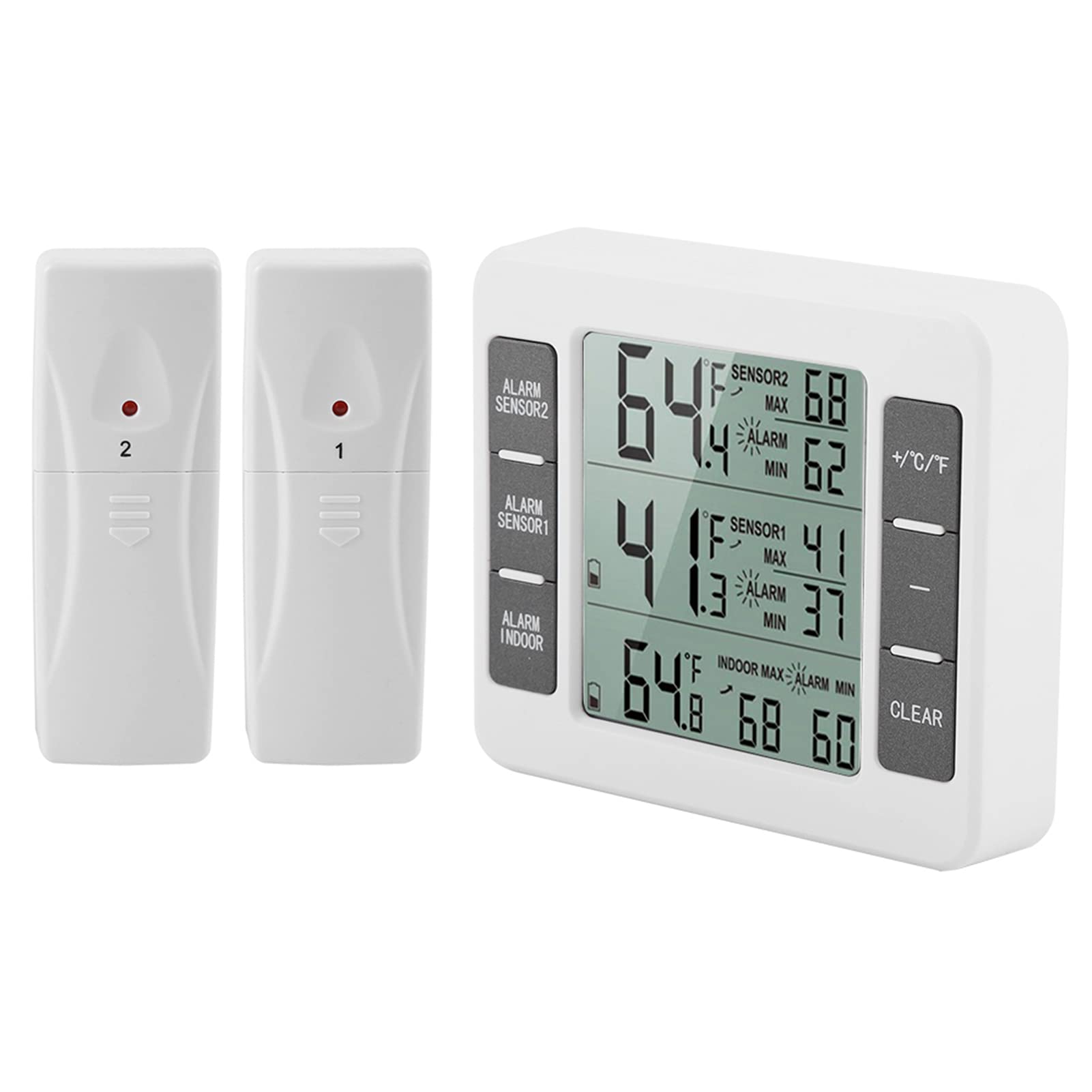 Digital Refrigerator Freezer Thermometer with Wireless Sensors & Audible Alarm - Min/Max Temperature Display (2-Pack) - Perfect for Home Kitchen, Restaurant, and Commercial Food Storage Safety