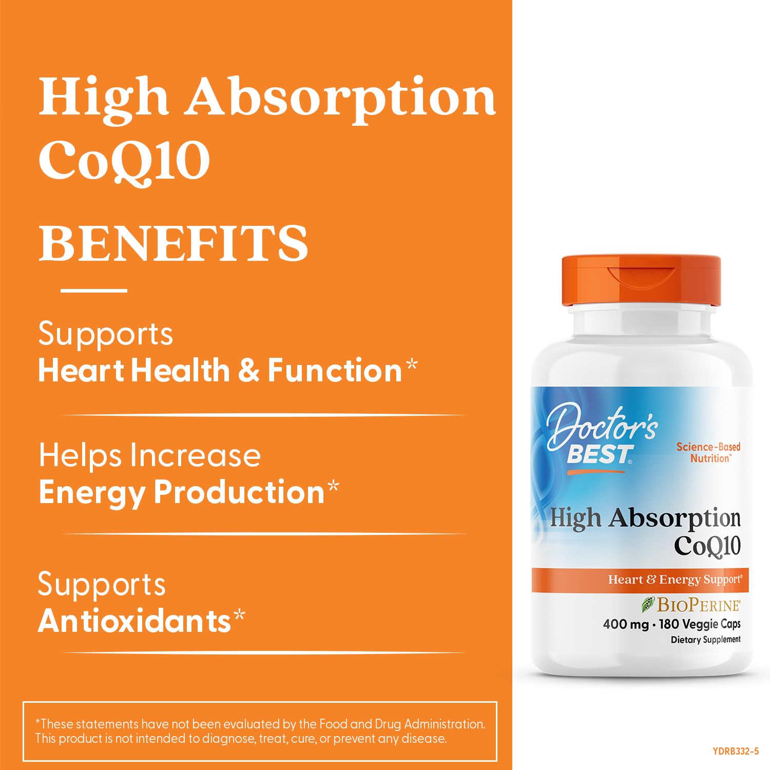Best High Absorption CoQ10 Supplement for Heart & Energy Support - 180 Vegan Capsules | USP Verified, Non-GMO, Gluten & Soy Free | Naturally Fermented CoQ10 for Cardiovascular Health & Active Lifestyle
