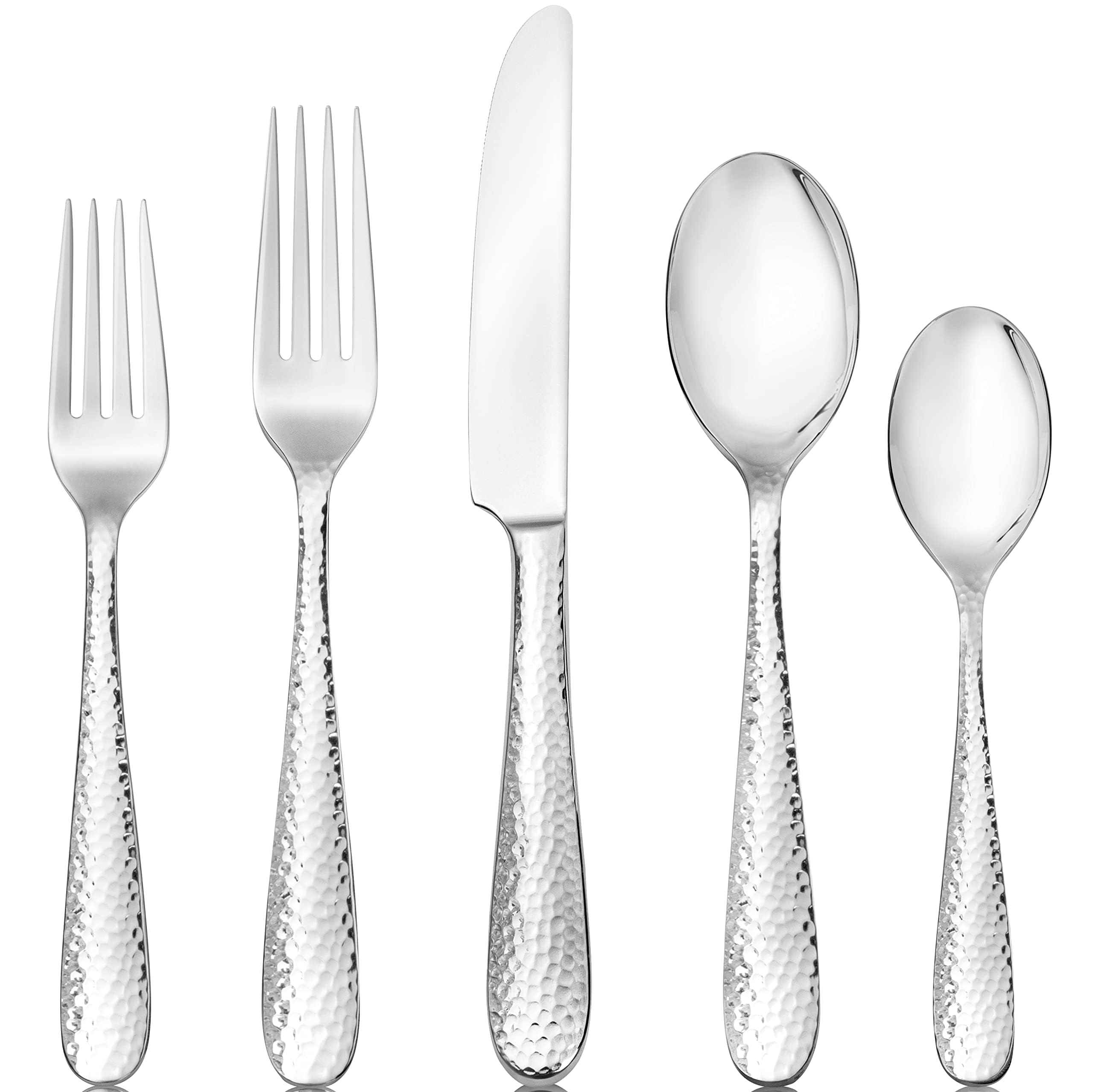Premium 40-Piece Hammered Silverware Set - 18/10 Stainless Steel Flatware Service for 8 - Dishwasher Safe - Elegant Dining & Entertaining - Hudson Essentials Bergamo Cutlery Collection