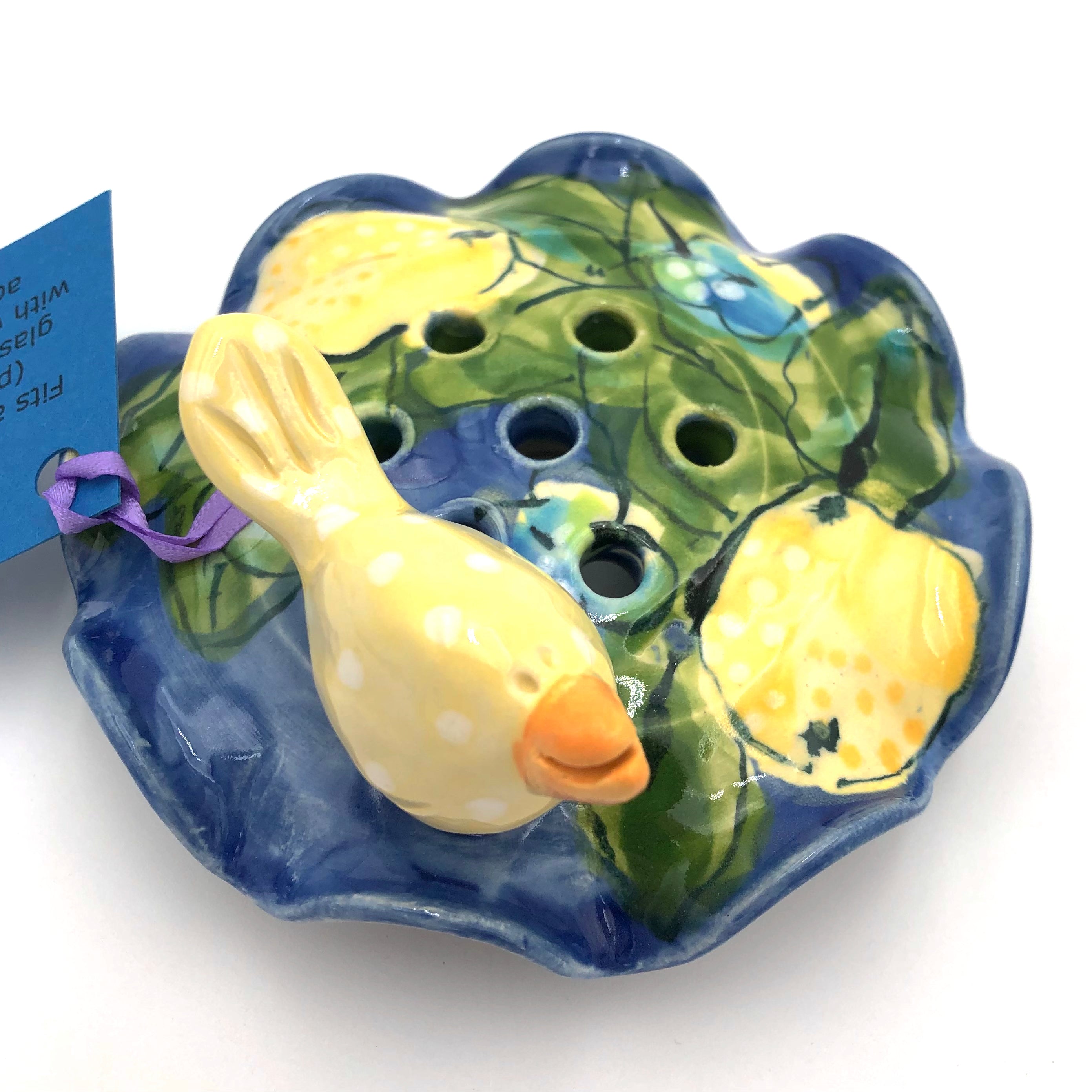 Susan & Peter Stark Blue Ceramic Flower Frog - Vintage Floral Arrangement Holder for Bouquets, Centerpieces & DIY Crafts