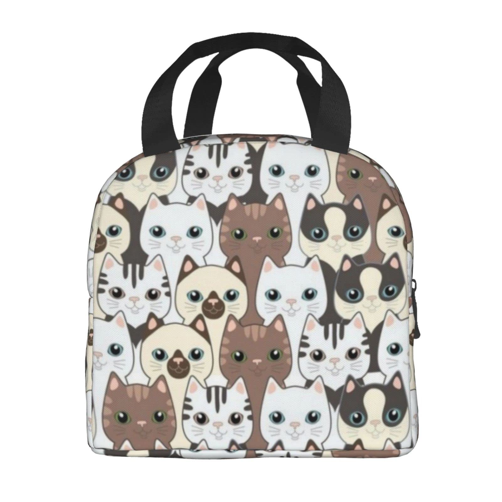 Giwawa Insulated Lunch Bag with Cute Cat Print - Leakproof Cooler Tote for Women, Men, Kids - Perfect for School, Office, Work, Picnic & Outdoor Activities