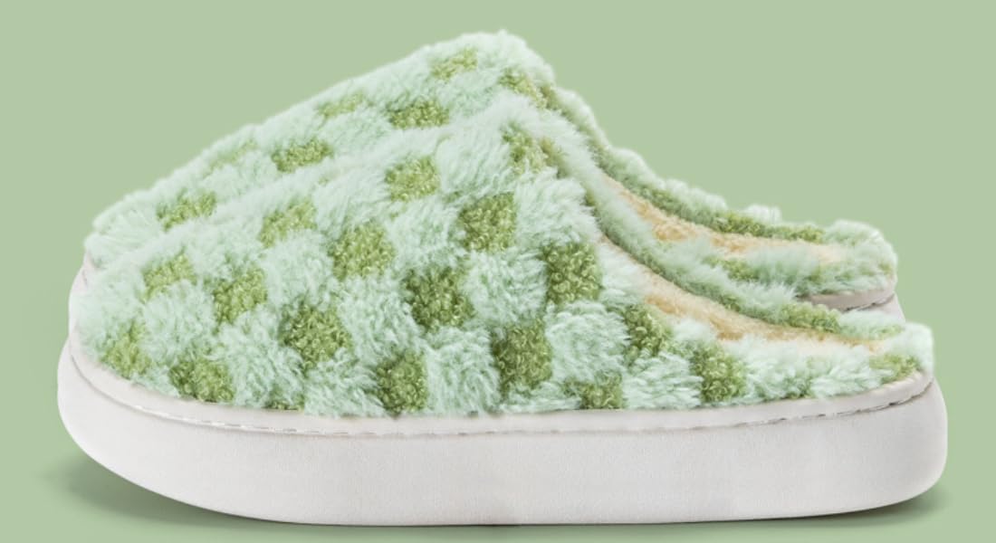 Women's Plush Plaid House Slippers - Warm Fuzzy Checkered Slip-On Shoes for Cozy Bedroom & Indoor Use | Perfect Winter Home Comfort