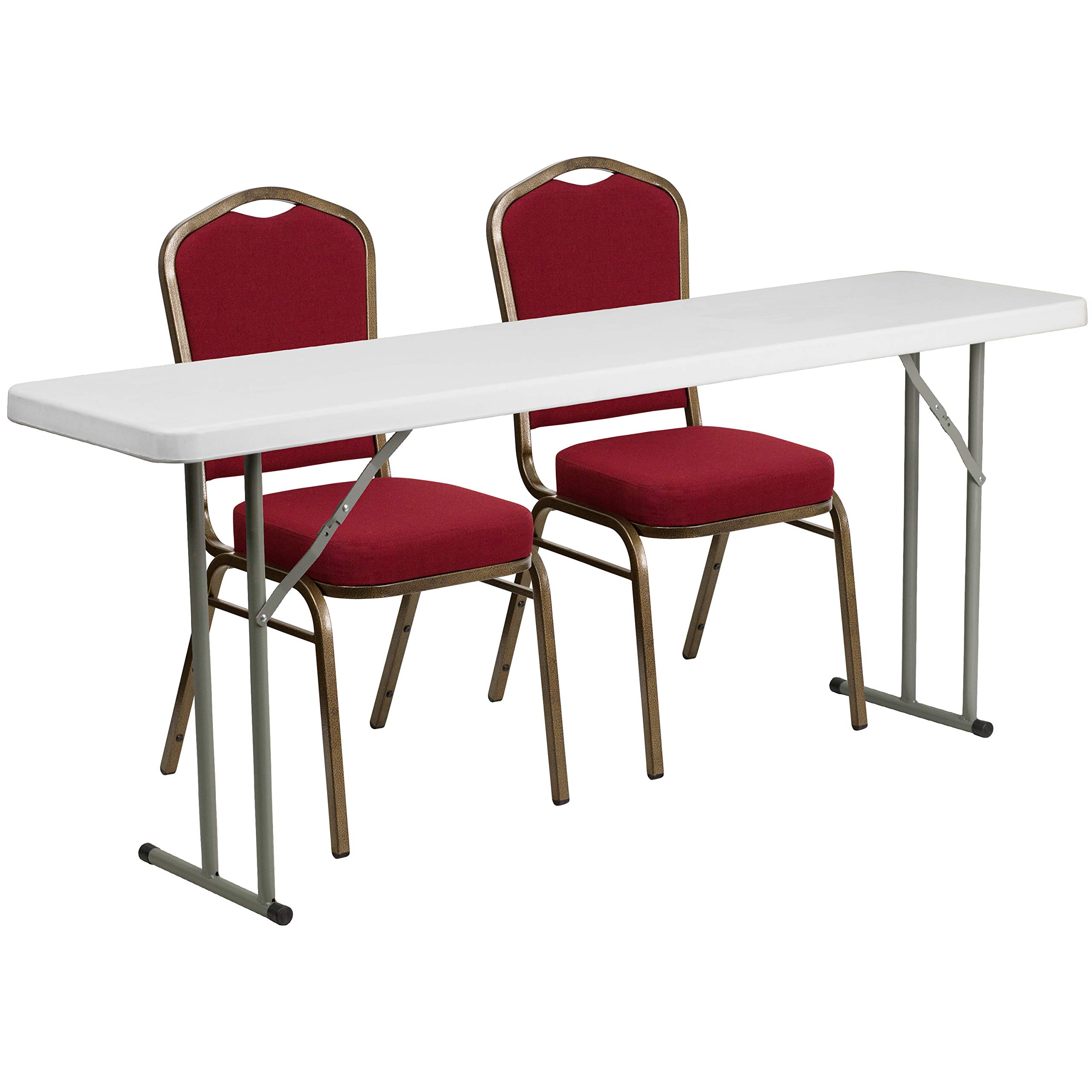 6-Foot Plastic Folding Training Table Set with 2 Crown Back Stack Chairs - Portable Conference & Classroom Furniture for Meetings, Events & Home Office