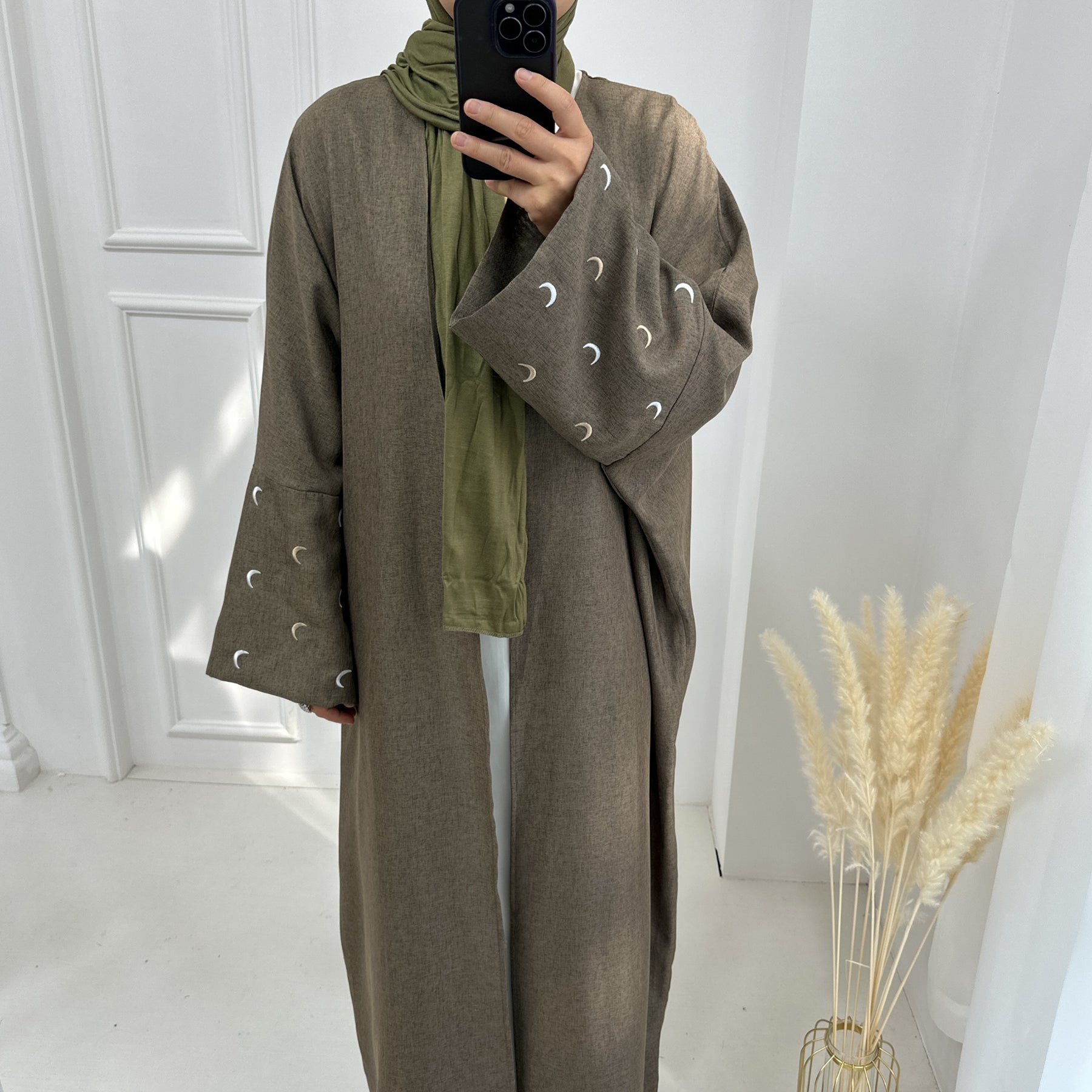 Lightweight Iris Open Abaya Duster - Sage Green | Modest Muslim Prayer Dress for Women | Perfect for Prayer, Mosque, and Everyday Wear