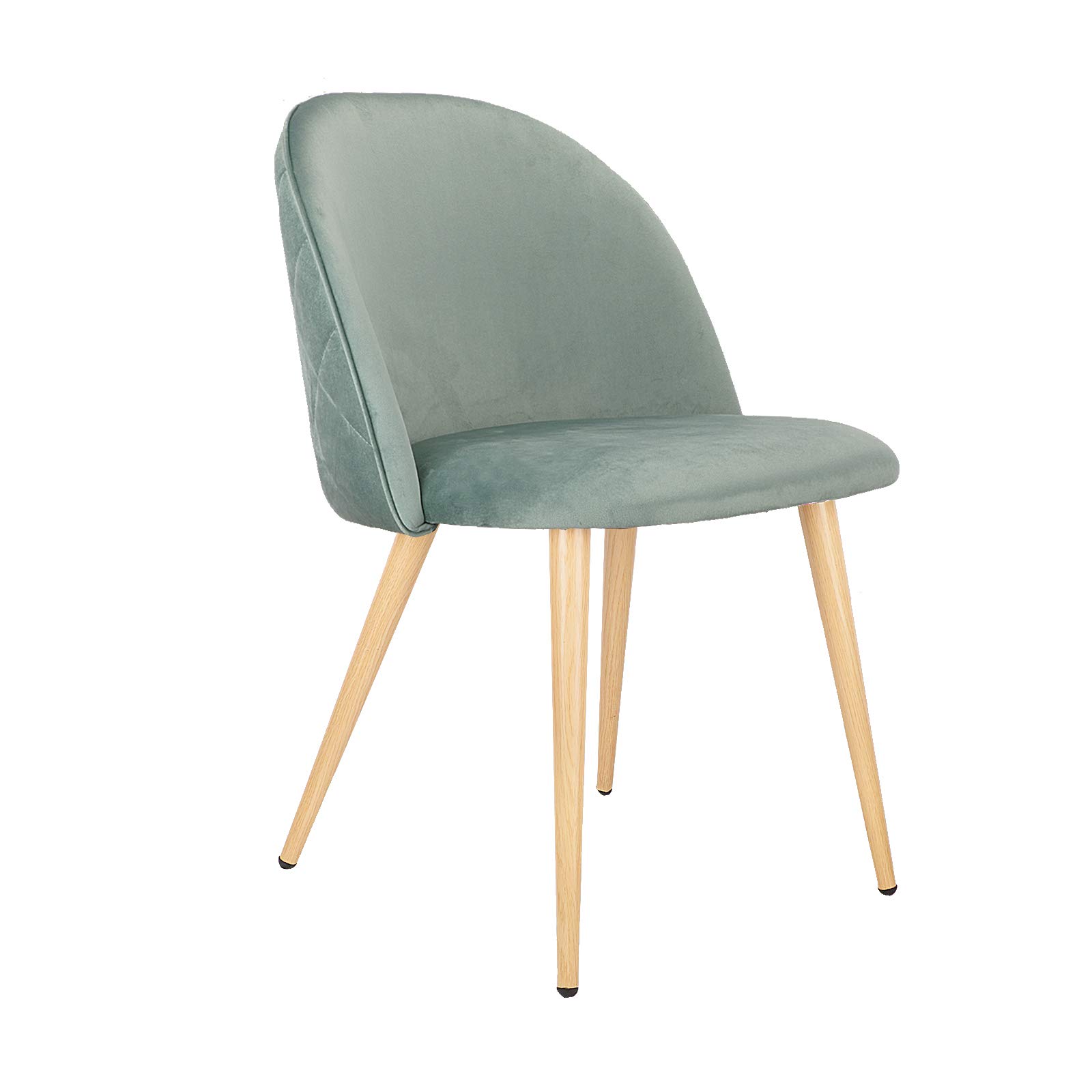 Set of 2 Mid Century Modern Dining Chairs - Metal Wood Grain Legs, Velvet Upholstered Side Chairs for Kitchen, Bedroom, Living & Dining Room - Dark Green Retro Vanity Makeup Chair | Perfect for Home Decor, Small Spaces & Vintage Style Interiors