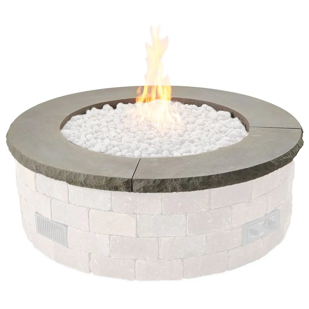 The Outdoor Greatroom Company Bronson Block Round Gas Fire Pit Concrete Top - Durable & Weather-Resistant for Patio, Backyard, and Outdoor Gatherings