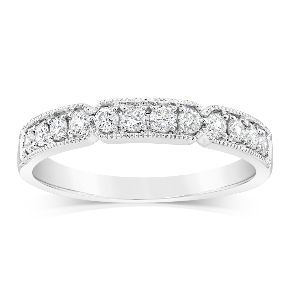 9ct White Gold Channel Set Ring with 0.30 Carat Natural Diamonds - Elegant Wedding Band, Anniversary Gift & Everyday Jewelry for Women