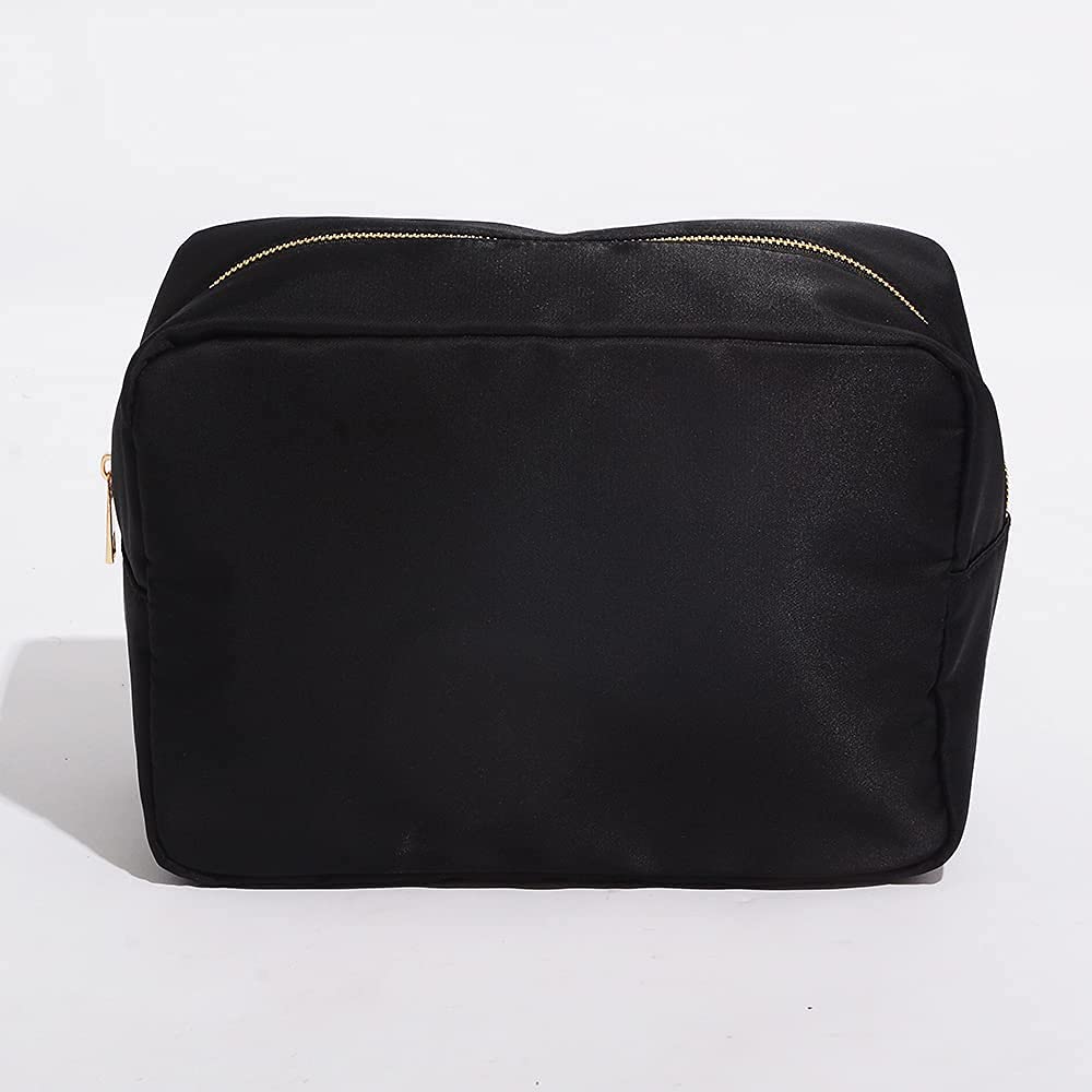 Extra Large Cosmetic Bag for Travel - Waterproof Nylon Makeup Pouch Organizer Case with Zipper for Women & Men (Black, XL) - Perfect for Airplane Carry-on, Gym Essentials & Toiletry Storage