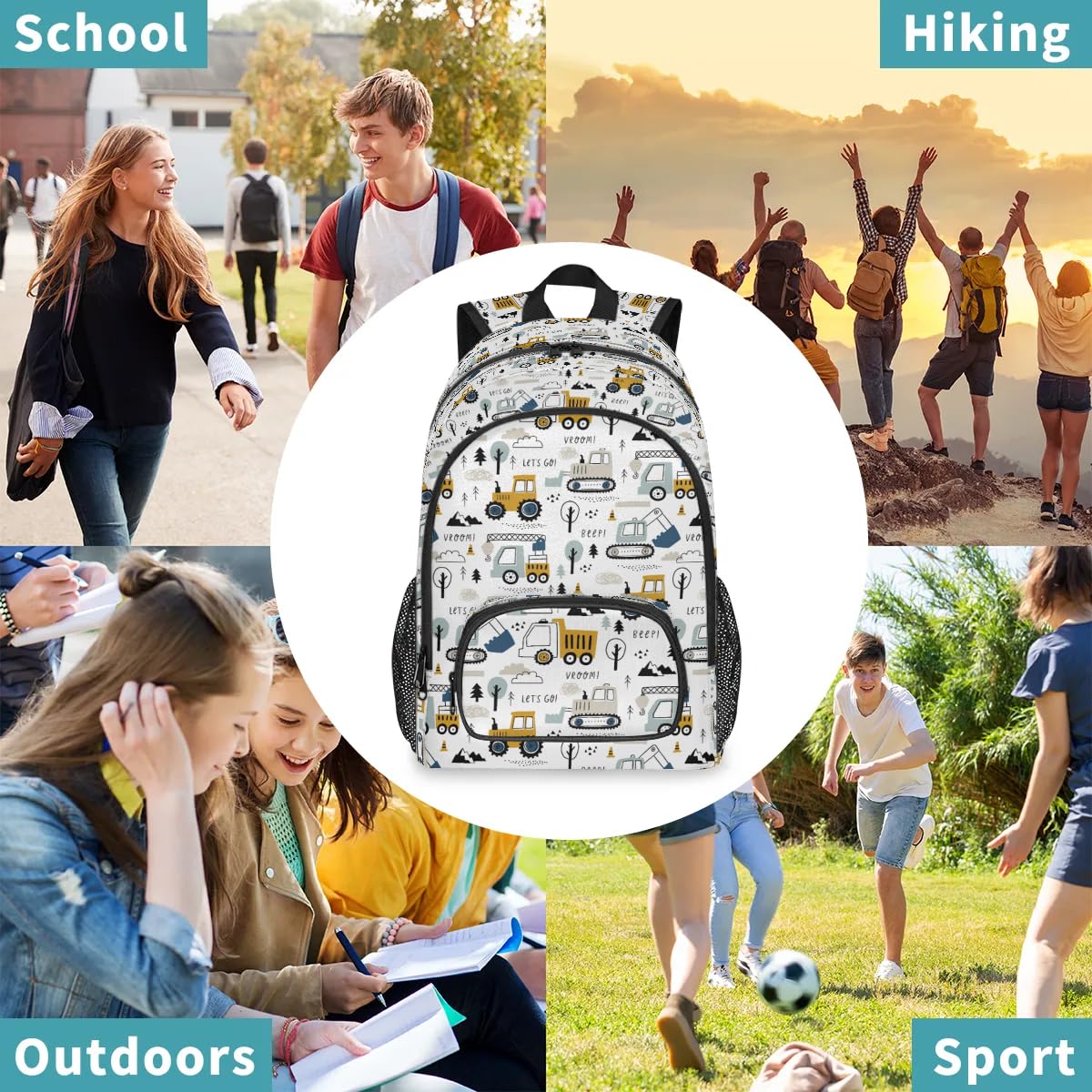 Boys Construction Themed Backpack - 18 Inch Waterproof School Bookbag for Kids, Lightweight Travel Backpack for Trucks, Tractors & Excavators Lovers | Perfect for Elementary School, Day Trips & Outdoor Adventures