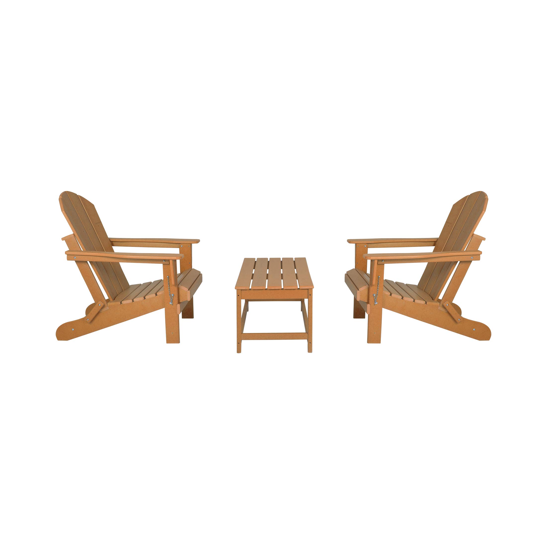 WestinTrends Malibu 3-Piece Outdoor Patio Furniture Set - All-Weather Plastic Adirondack Chairs (Set of 2) with Coffee Table for Porch, Lawn & Backyard - Orange | Perfect for Outdoor Relaxation, Garden Decor & Poolside Lounging