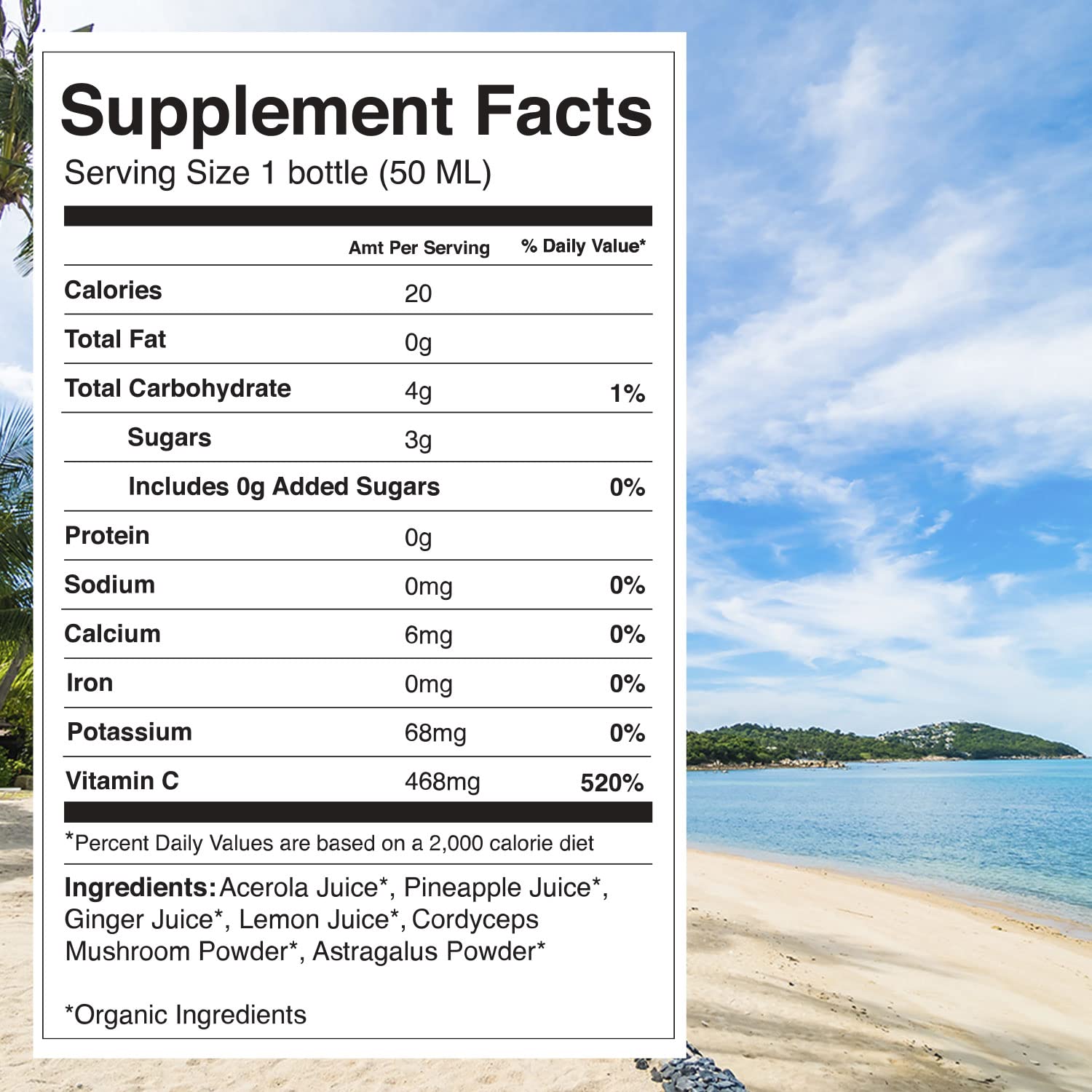 Organic Acerola Ginger & Cordyceps Immune Booster Shot - 24 Pack (1.7 Fl Oz Each) - 533% Daily Vitamin C - USDA Certified Dietary Supplement - Great for Travel, Work & Wellness Routine