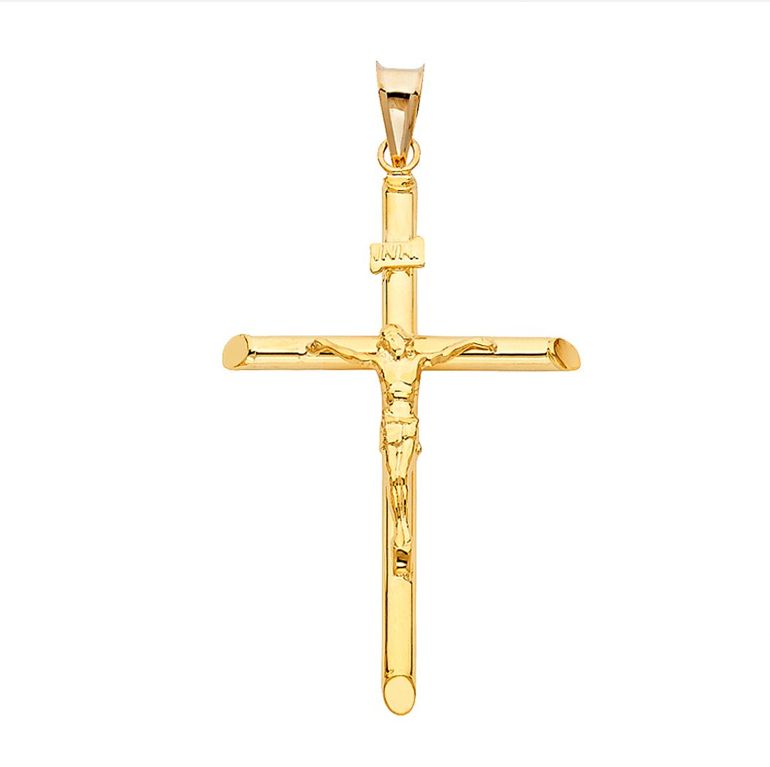 18K Gold Large Crucifix Cross Pendant Necklace for Men - Religious Jewelry Gift for Baptism, First Communion & Confirmation - Elegant Christian Cross Pendant for Everyday Wear